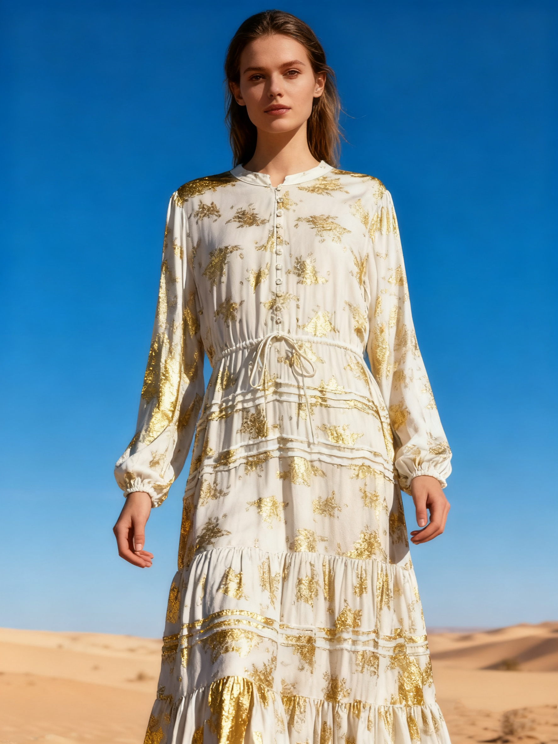Wholesaler Last Queen - Long gown with gold print, flared cut