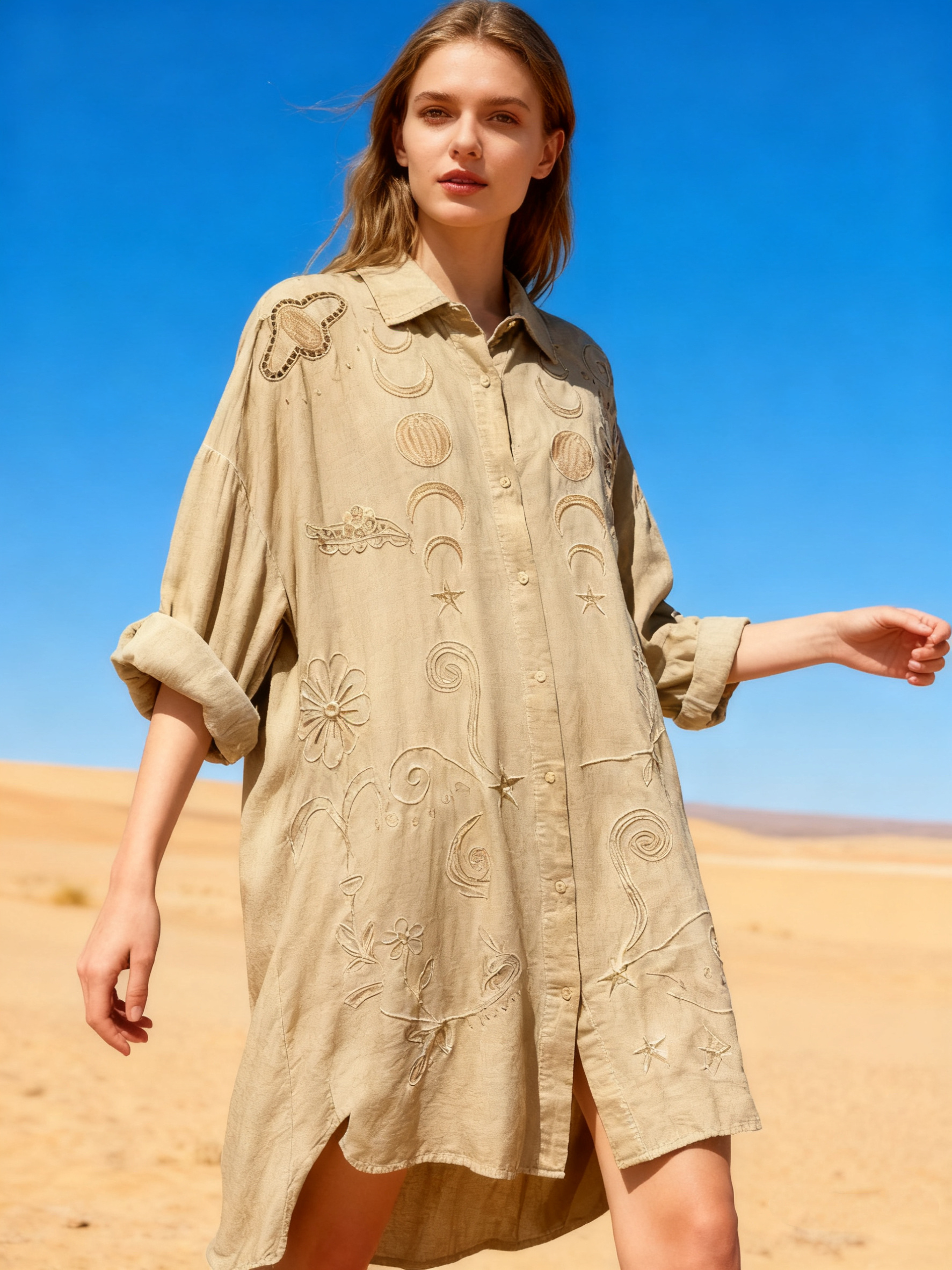 Wholesaler Last Queen - Shirt dress with embroidery, V-neck, flared cut,