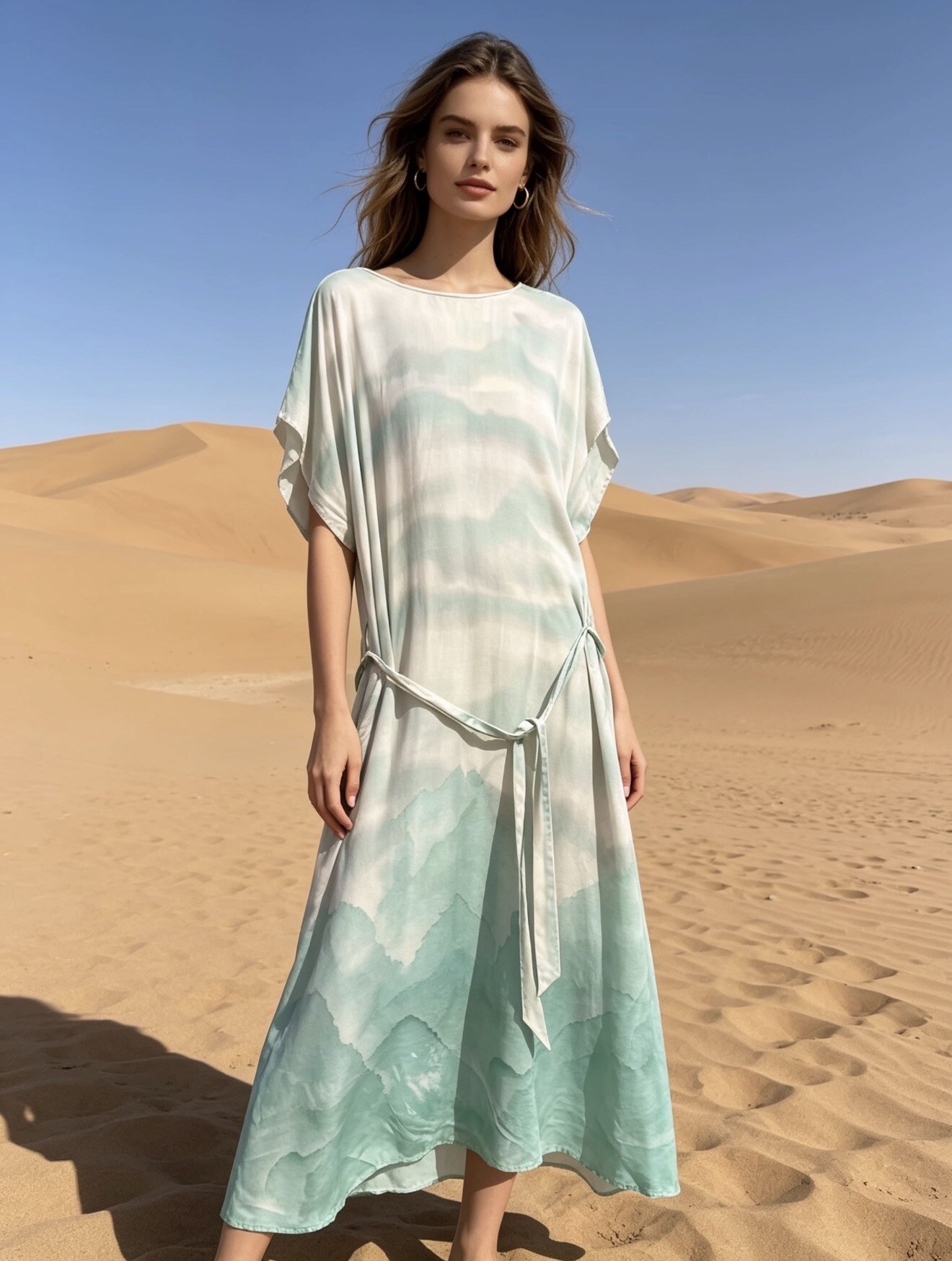 Wholesaler Last Queen - Flowy long printed dress, flared cut with belt