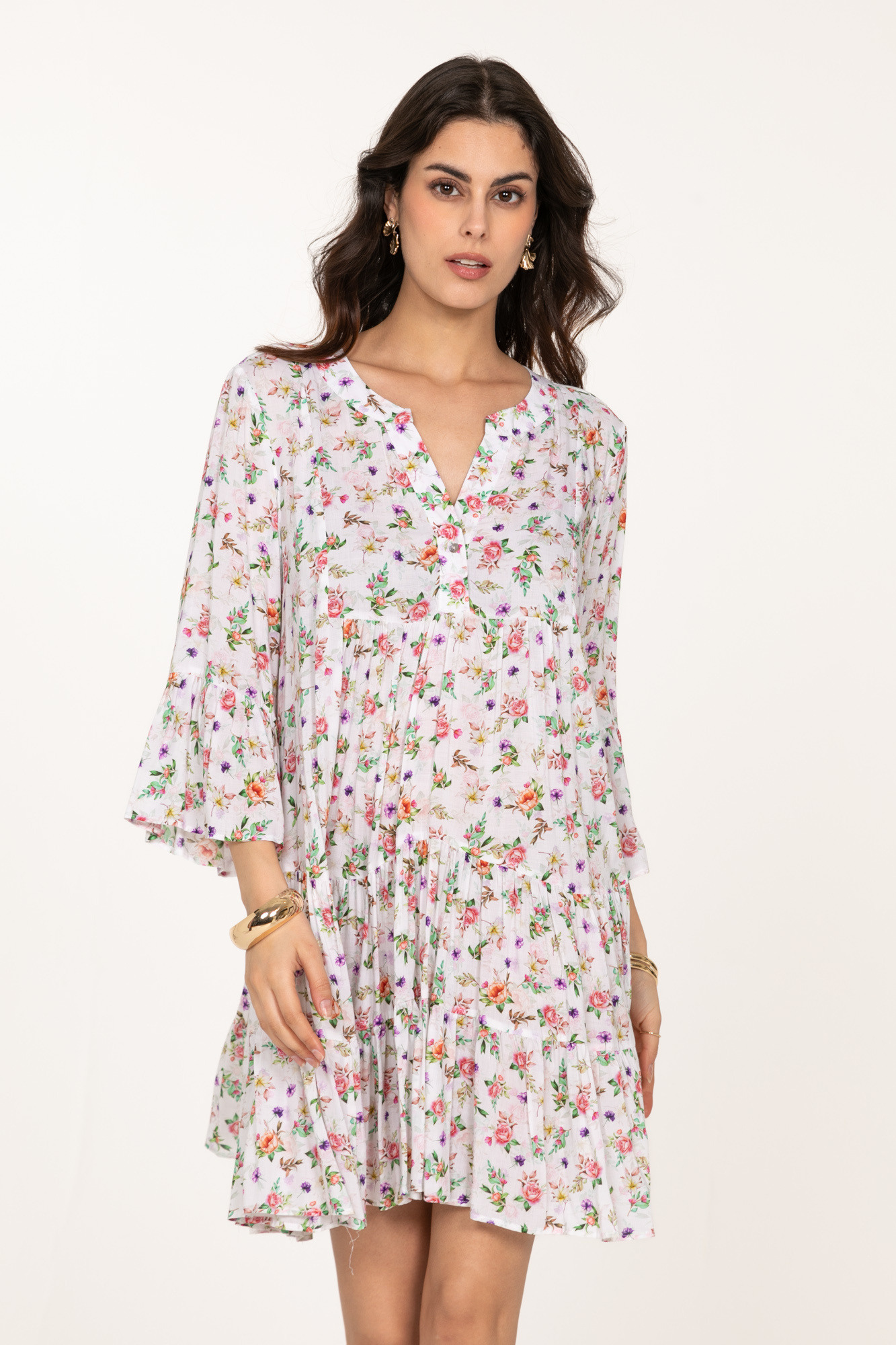 Grossiste Last Queen - Robe mi-longue à manches 3/4, coupe évasée à fronces