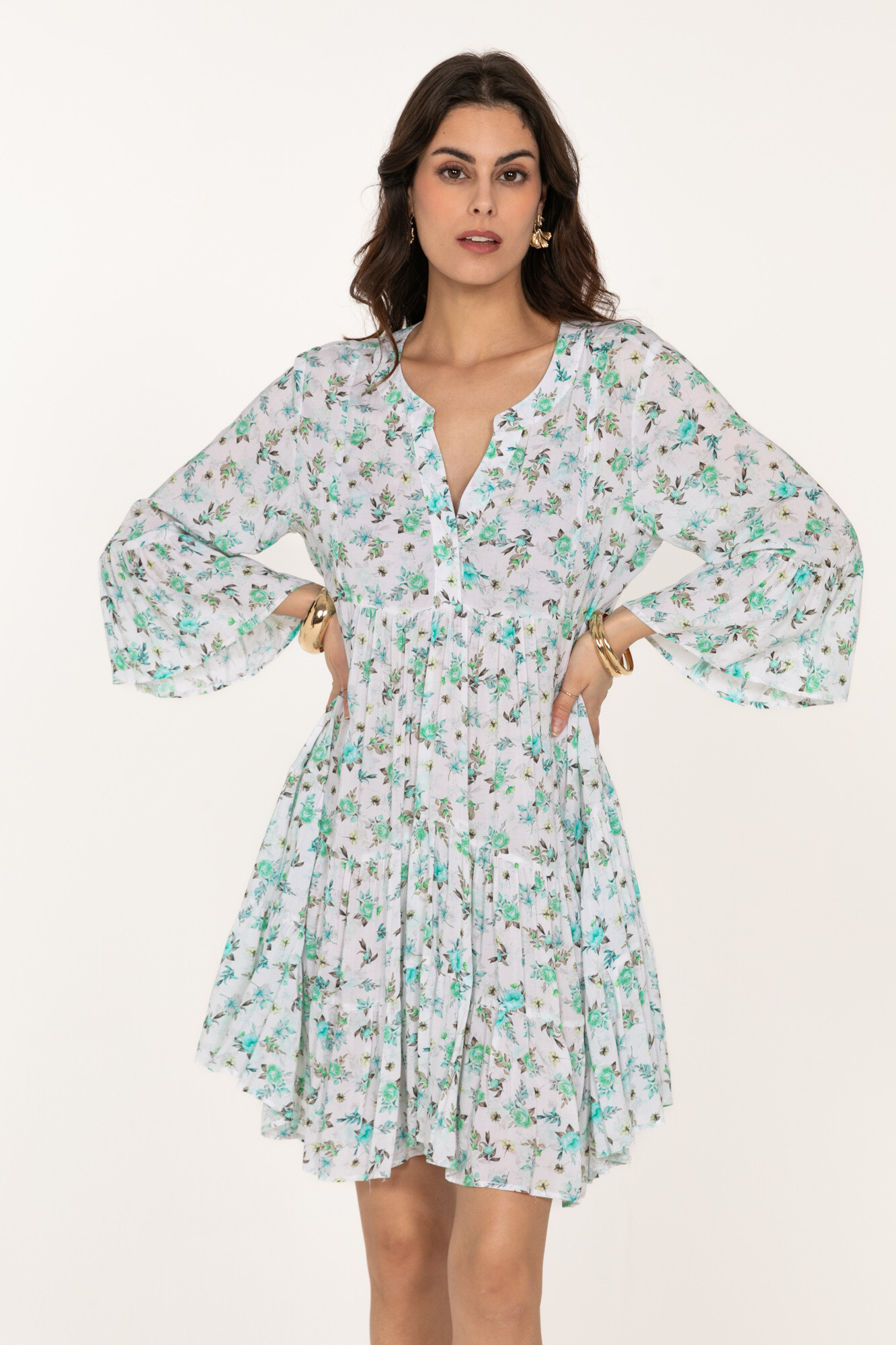 Großhändler Last Queen - Tunika-Hemdkleid mit V-Ausschnitt und Bohemian-Print