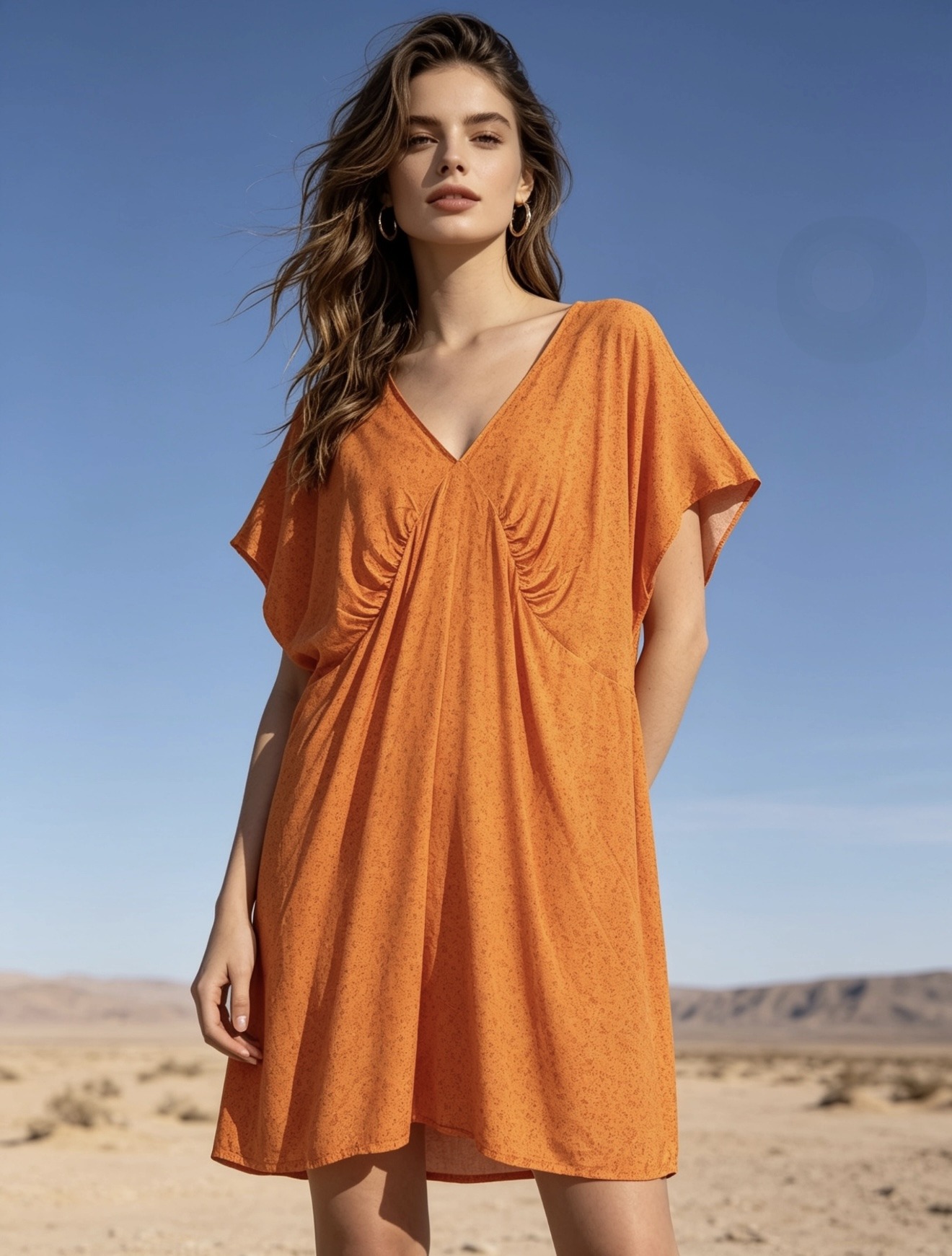 Wholesaler Last Queen - Flowy tunic dress with liberty print, V-neck and flared cut