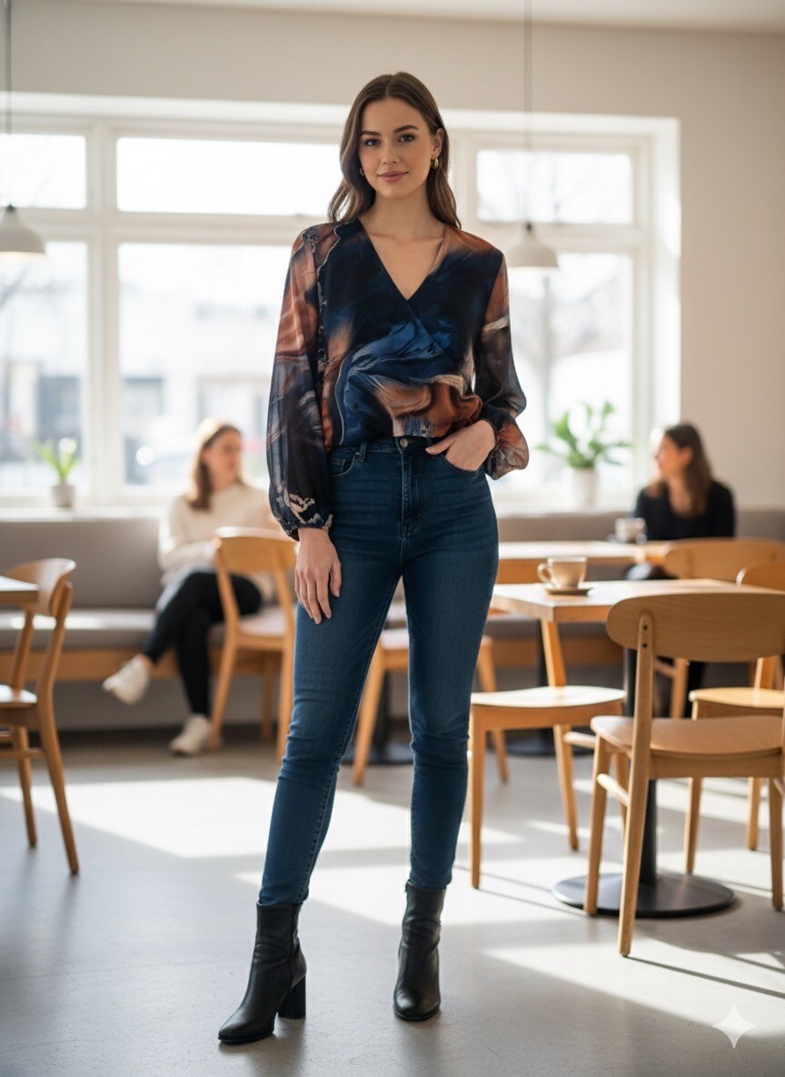 Mayorista LATINO - Blusa, cuello en V, estampada