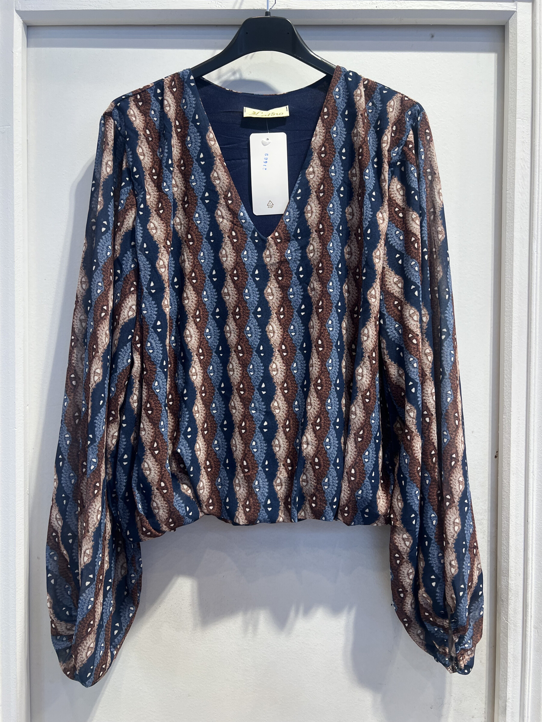 Wholesaler LATINO - Fluid long -sleeved blouse, Missoni Marine print