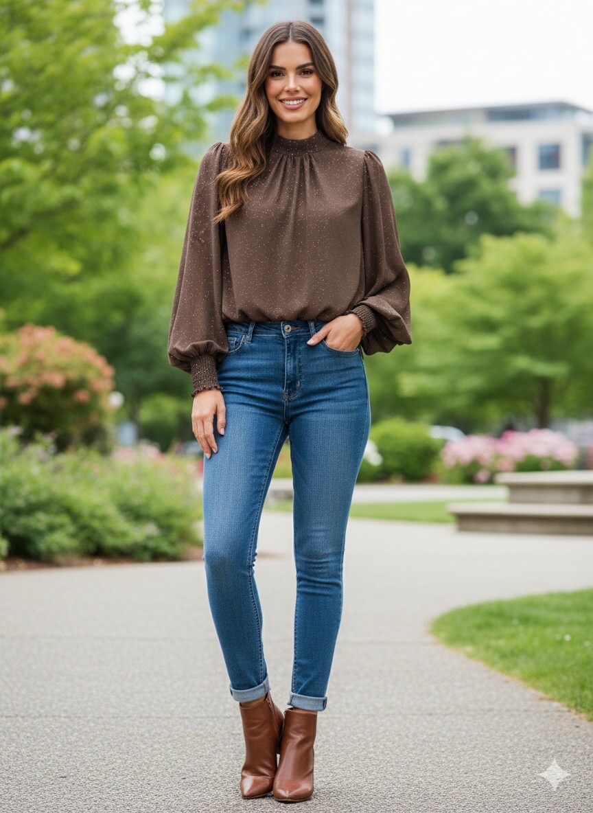 Wholesaler LATINO - Blouse, shiny brown