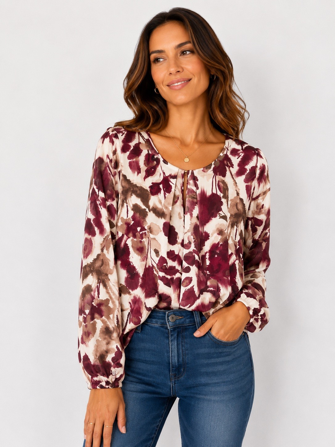 Mayorista LATINO - Fluid Long -Lleved Blusa impresa