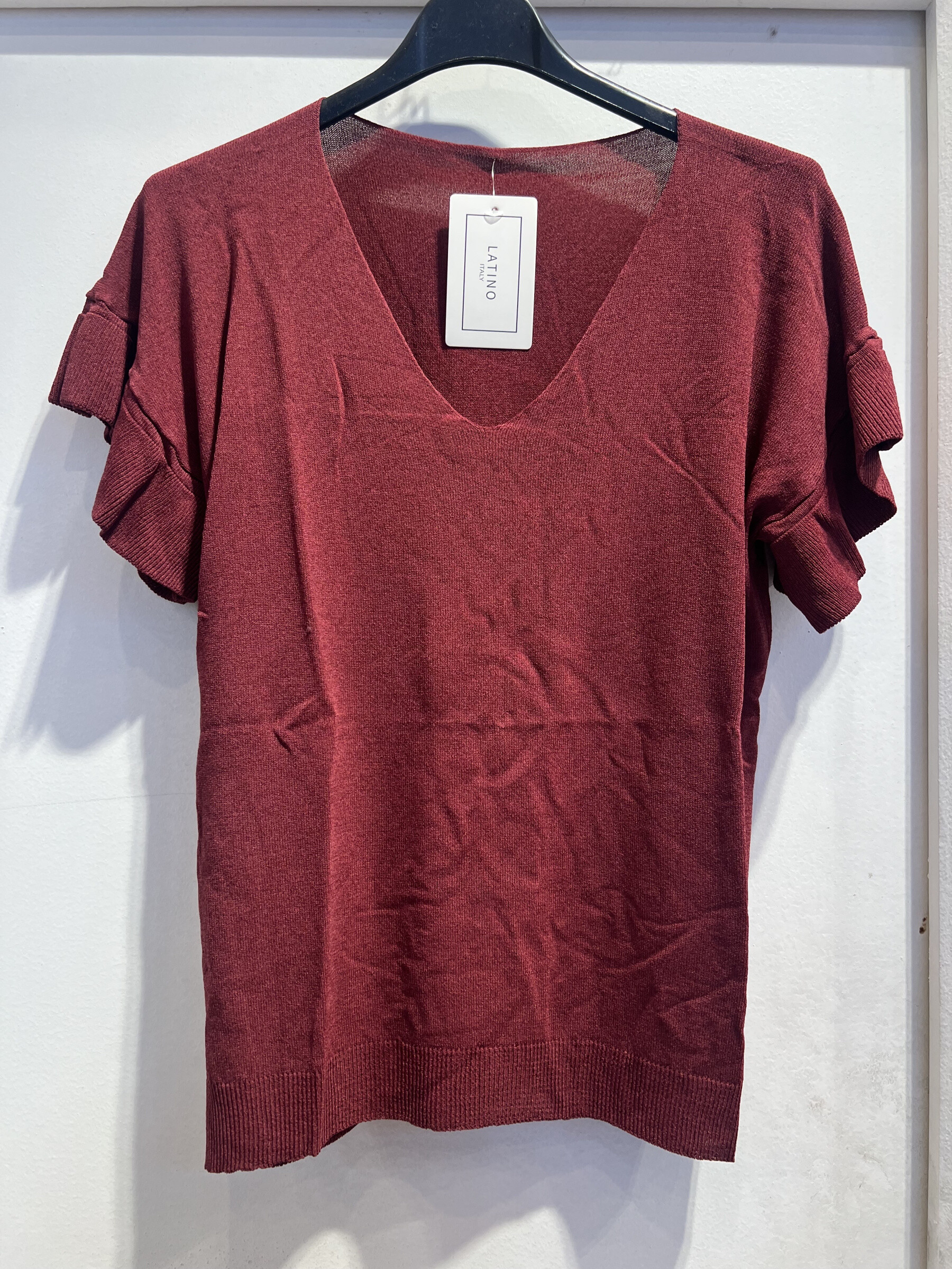 Großhändler LATINO - V-Ausck-T-Shirt in Bordeaux feinem Netz