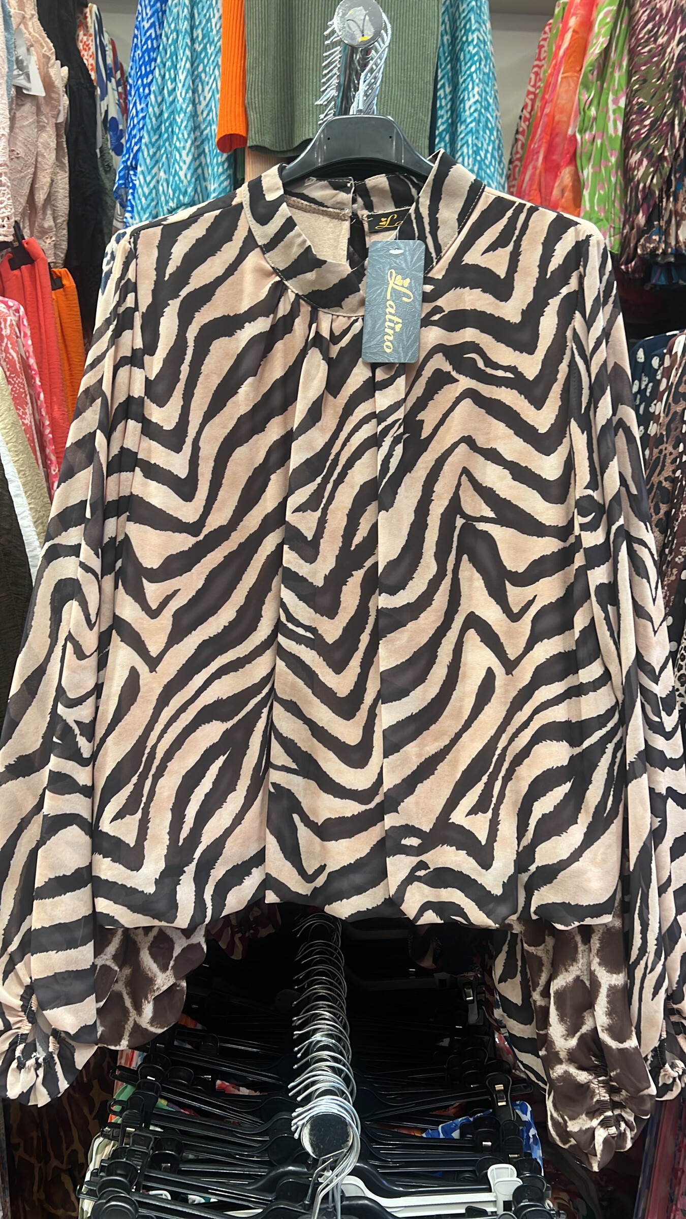 Mayorista LATINO - Impreso de cebra de blusa fluida de manga de manga