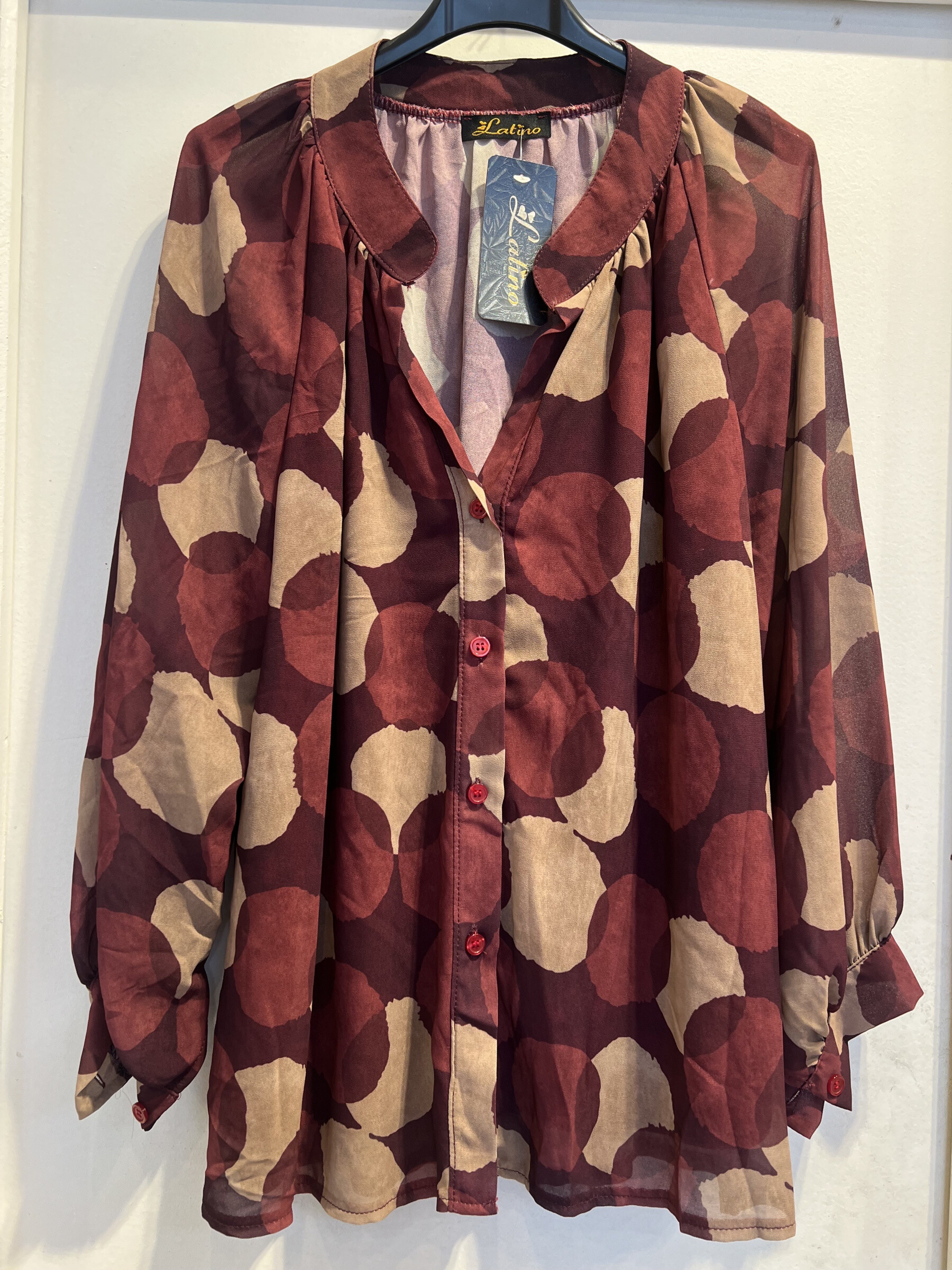 Grossista LATINO - Camicia a maniche lunghe fluide, stampa rotonda