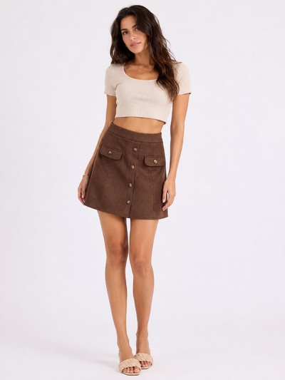 Grossiste LATINO - Jupe courte en daim choco Grossiste LATINO - Jupe courte en daim choco