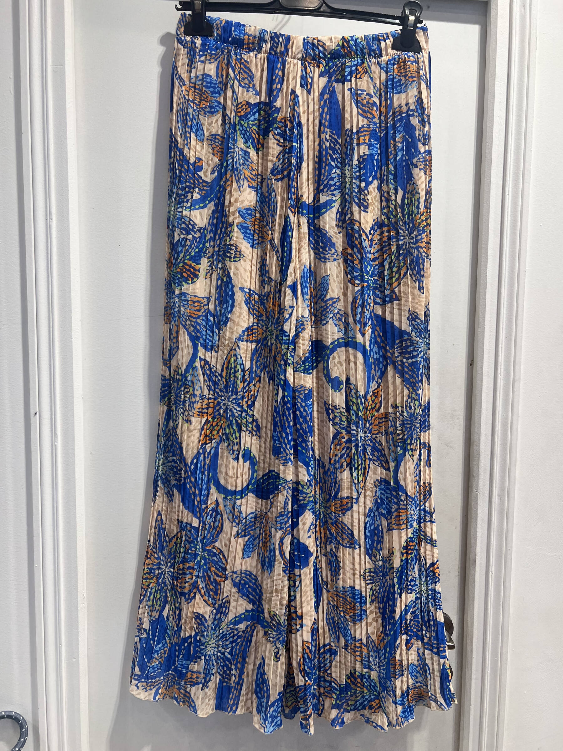 Mayorista LATINO - Grandes pantalones fluidos, floral plisado impreso en azul real