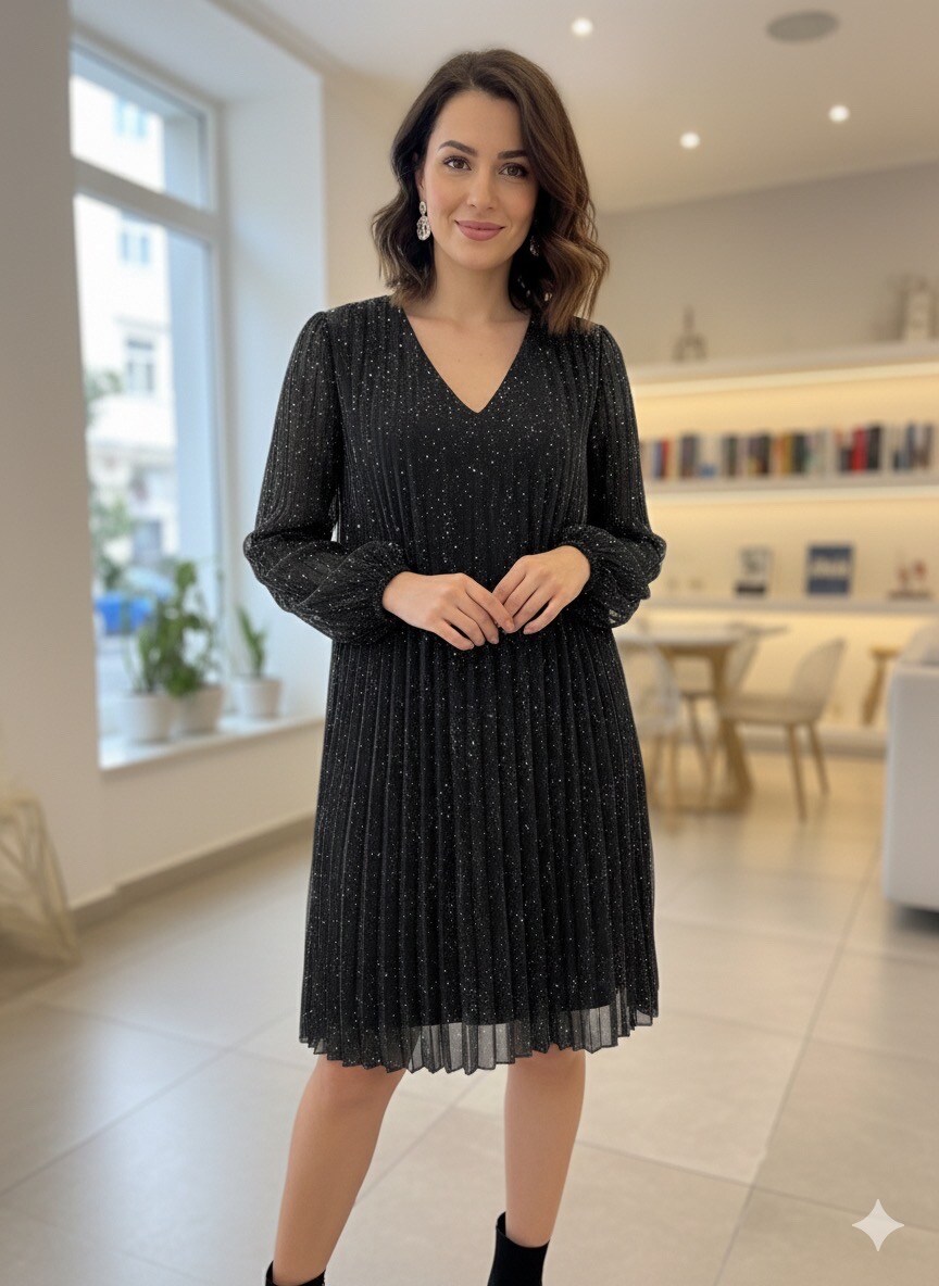 Robe Fourreau Cocktail American Living Noire Pailletée Avec Dentelle Florale - Taille 6