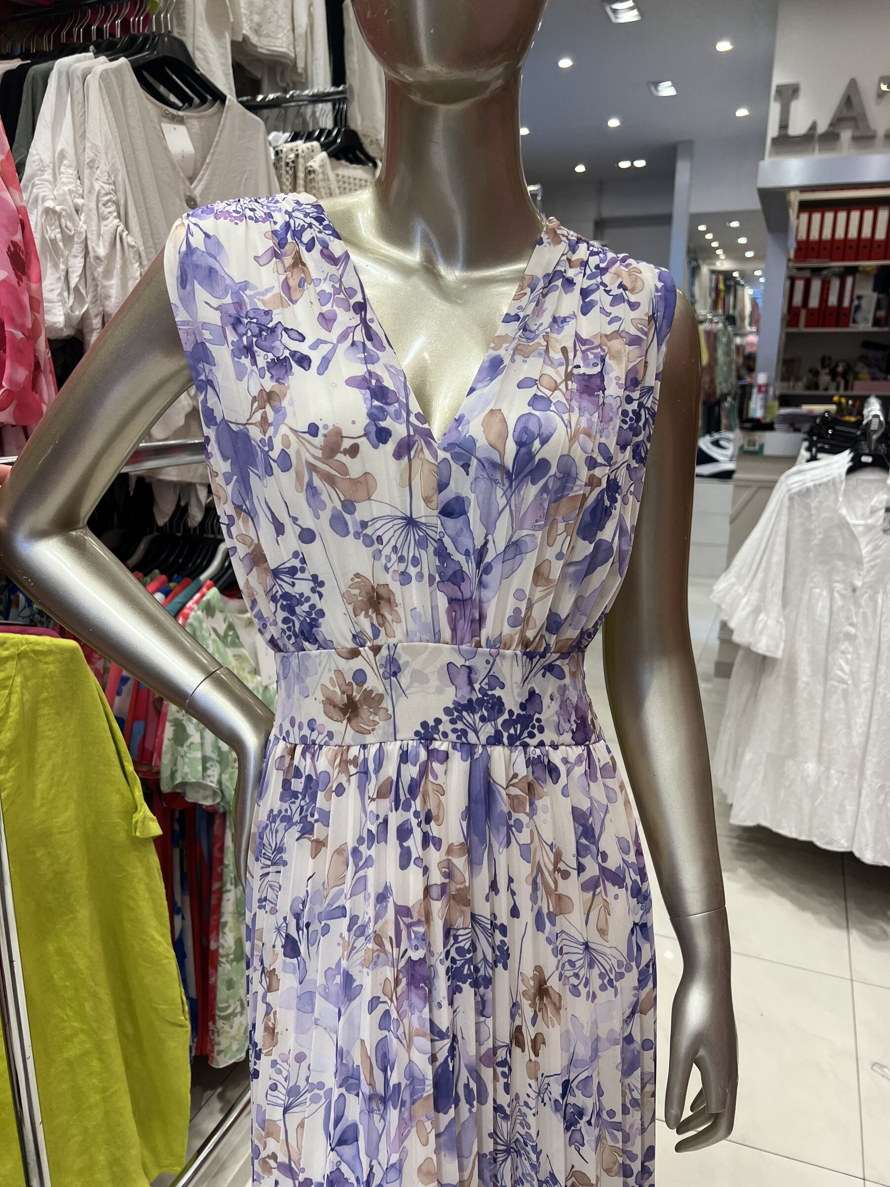 Wholesaler LATINO - Long -sleeved sleeve dress printed floral lilac printed