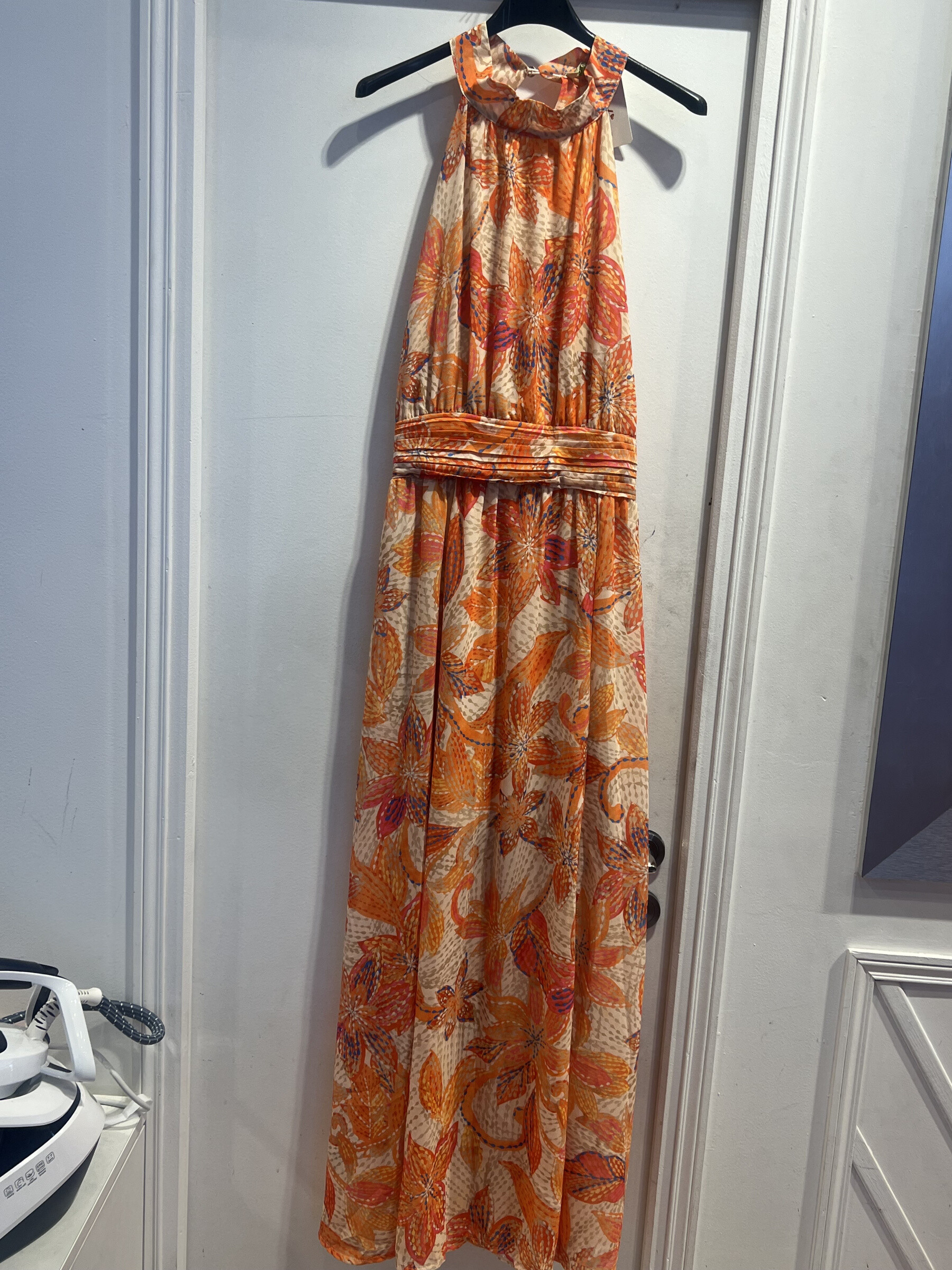 Mayorista LATINO - Vestido largo y desnudo, estampado floral naranja