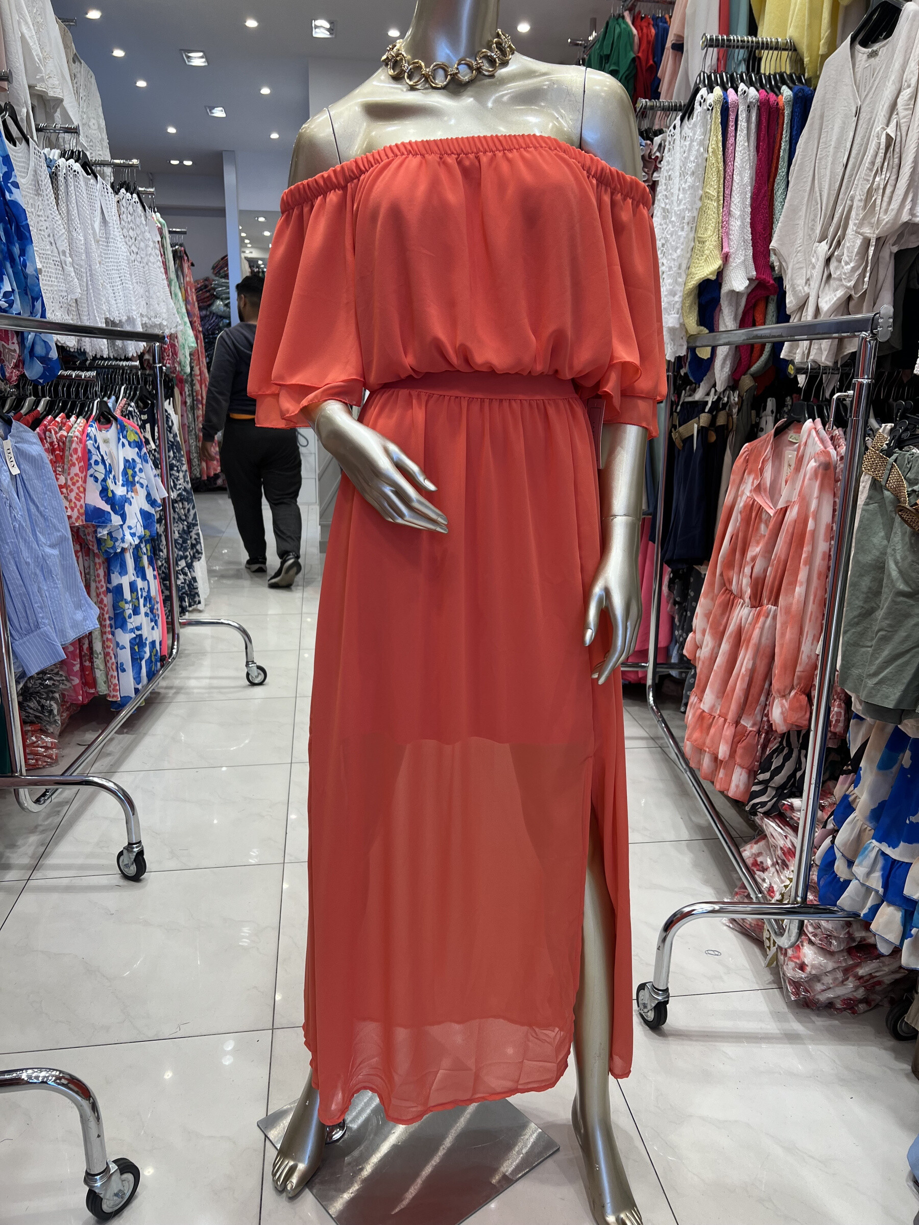 Mayorista LATINO - Vestido de hombro largo desnudo con ranura