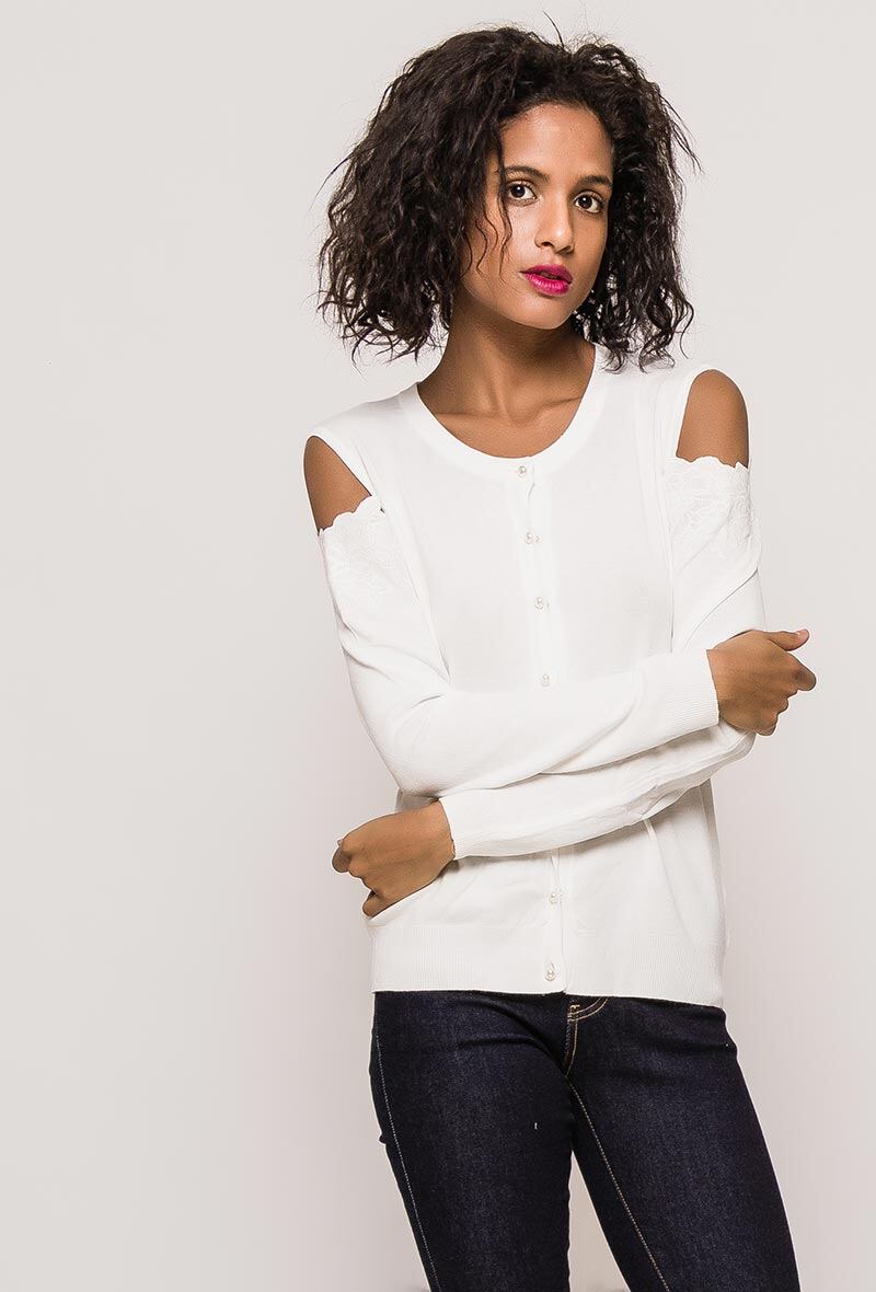 Wholesaler Laura & Laurent - Cold shoulder cardigan with lace