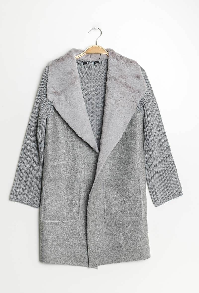 Wholesaler Laura & Laurent - Bi-material cardigan with pockets