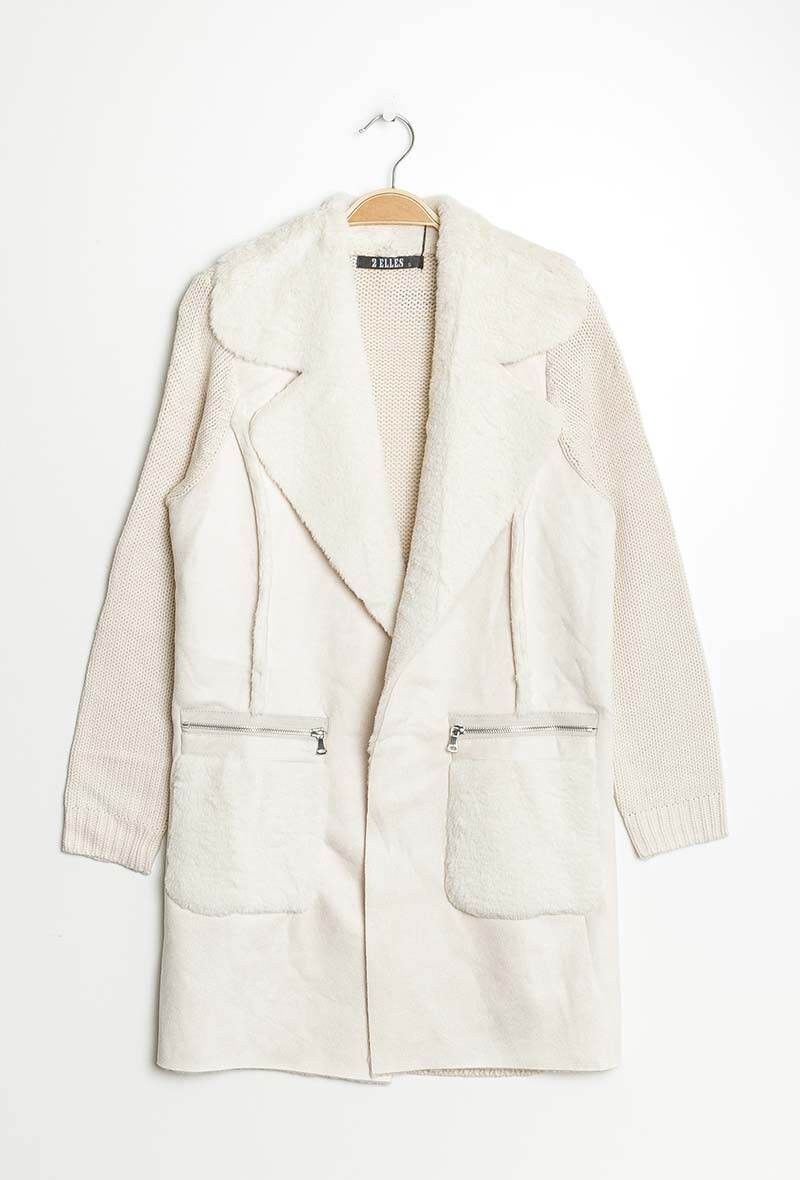 Wholesaler Laura & Laurent - Bi-material cardigan with zip pockets