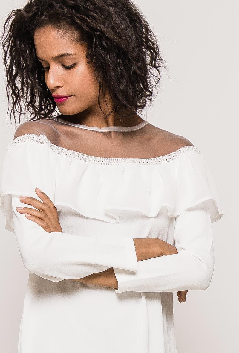 Wholesaler Laura & Laurent - Ruffle fine sweater with transparent yoke