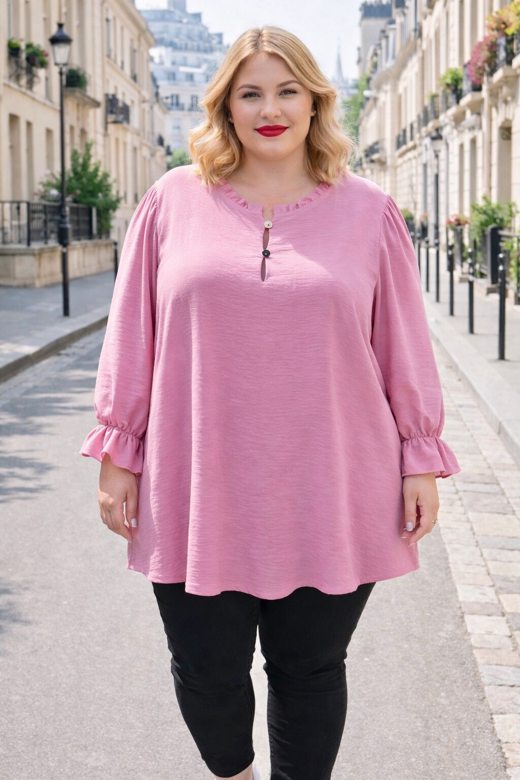 Grossiste LAURA PARIS (MKL) - Blouse légère en crepe de viscose douce avec encolure ronde froncée