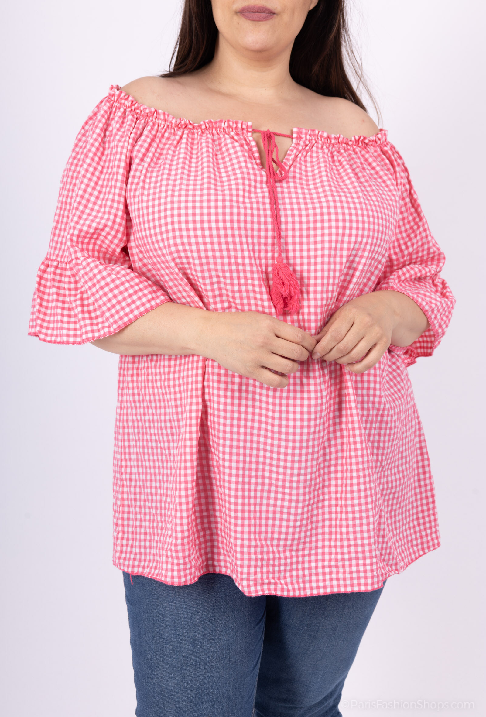 Großhändler LAURA PARIS (MKL) - Gingham Carmenbluse