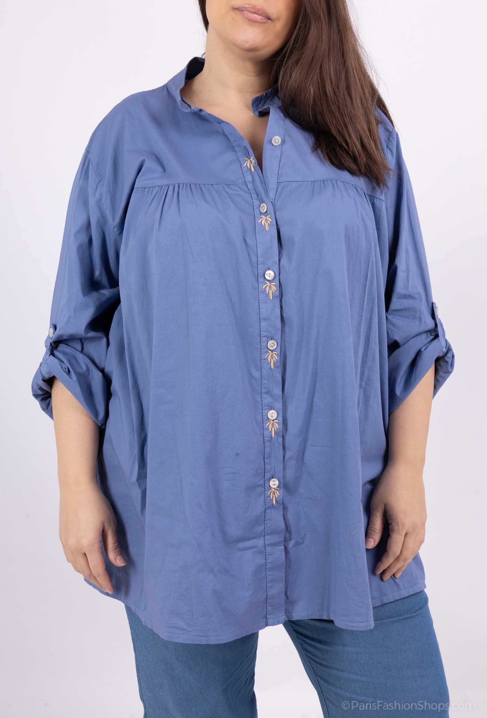 Grossiste LAURA PARIS (MKL) - Chemise col mao avec broderie palmiers