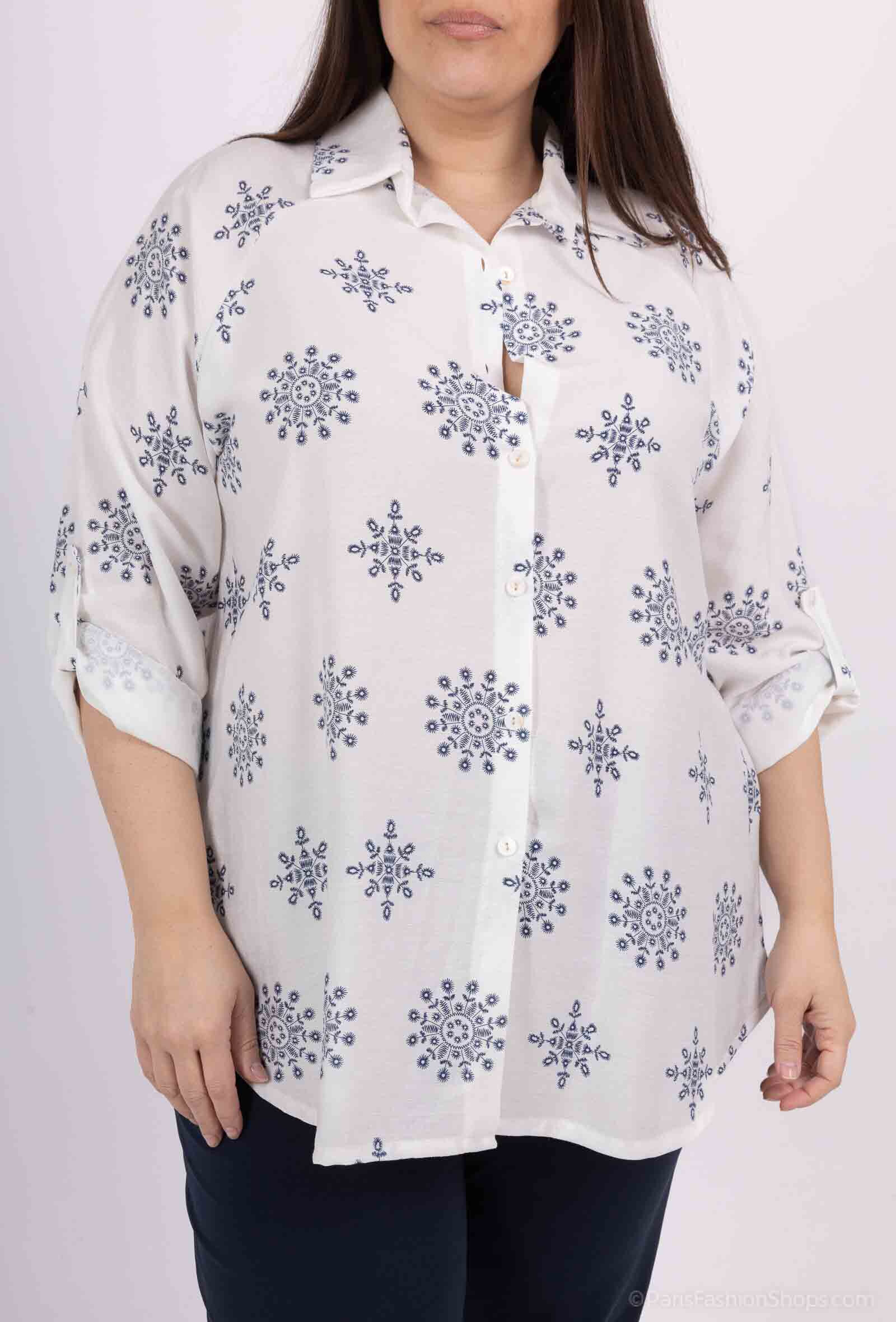 Mayorista LAURA PARIS (MKL) - Camisa de fluido de dobladillo redondeado con estampado Flocon