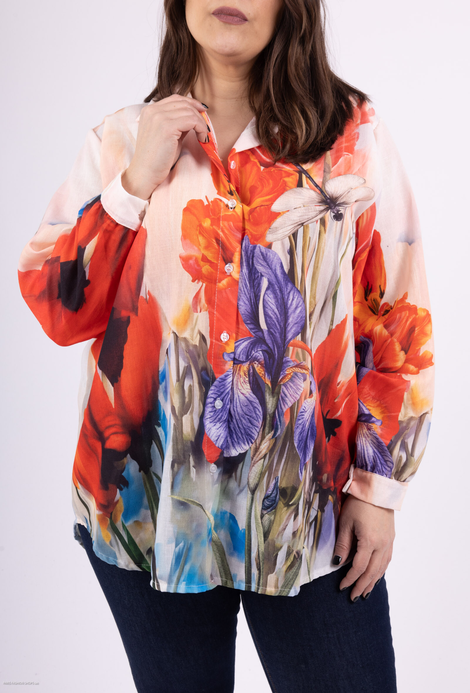 Grossiste LAURA PARIS (MKL) - Chemise blanche en mélange de coton à imprimé