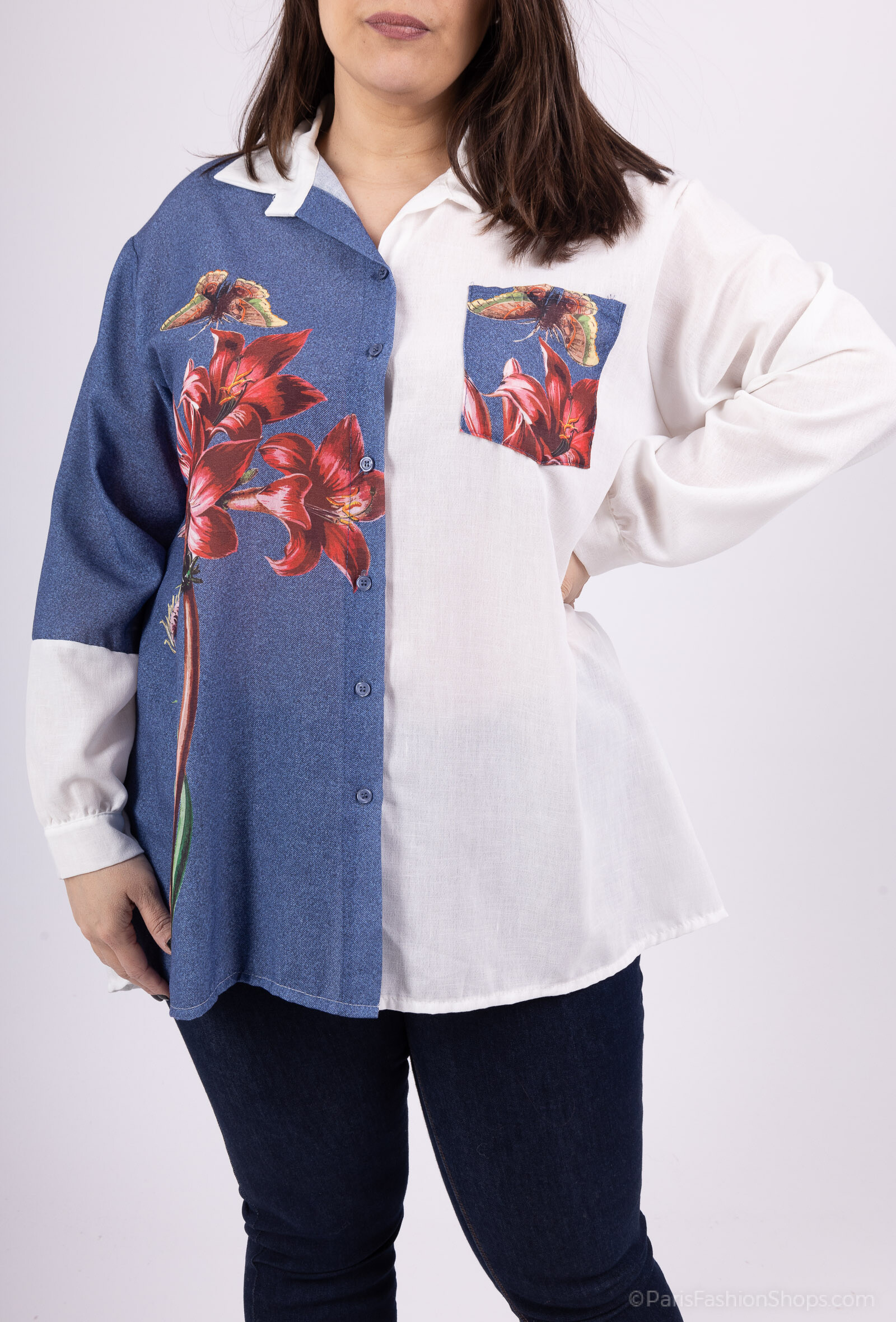 Grossiste LAURA PARIS (MKL) - Chemise en mélange de coton bicolore