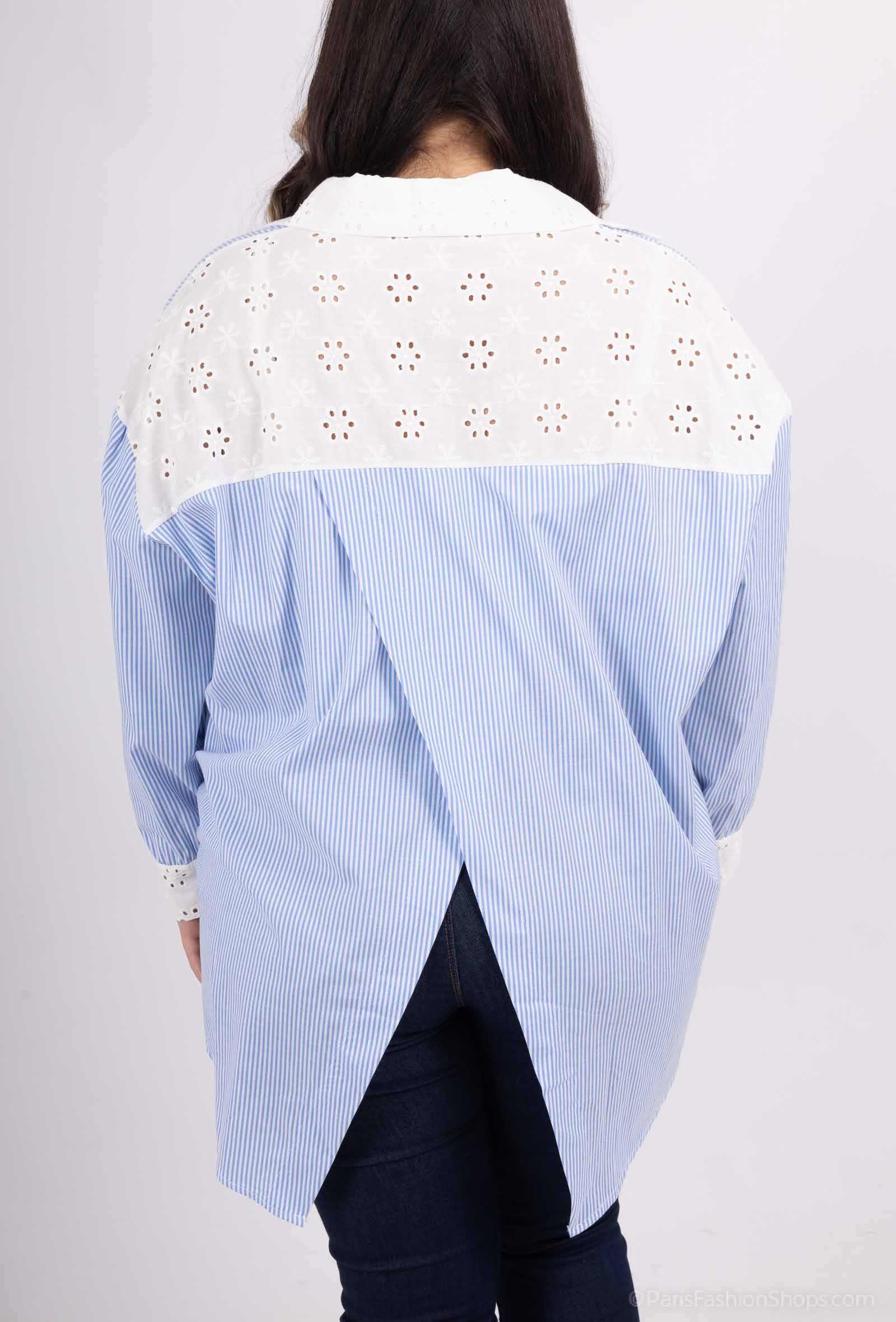 Wholesaler LAURA PARIS (MKL) - Stripe cotton shirt with open crossed back