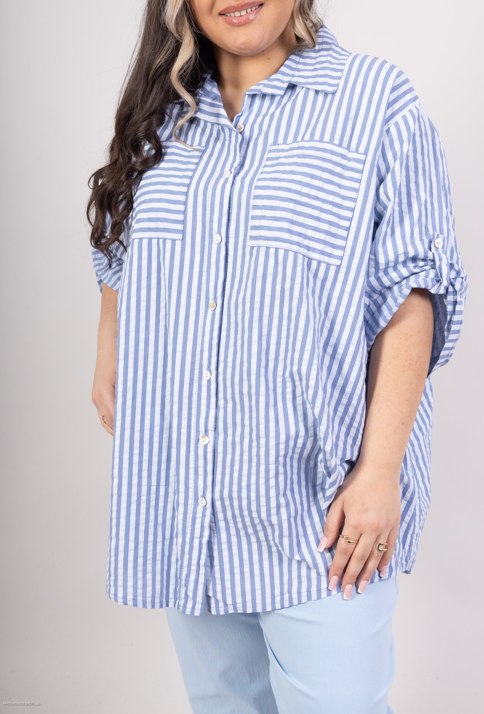 Mayorista LAURA PARIS (MKL) - Camisa de algodón rayas cortas