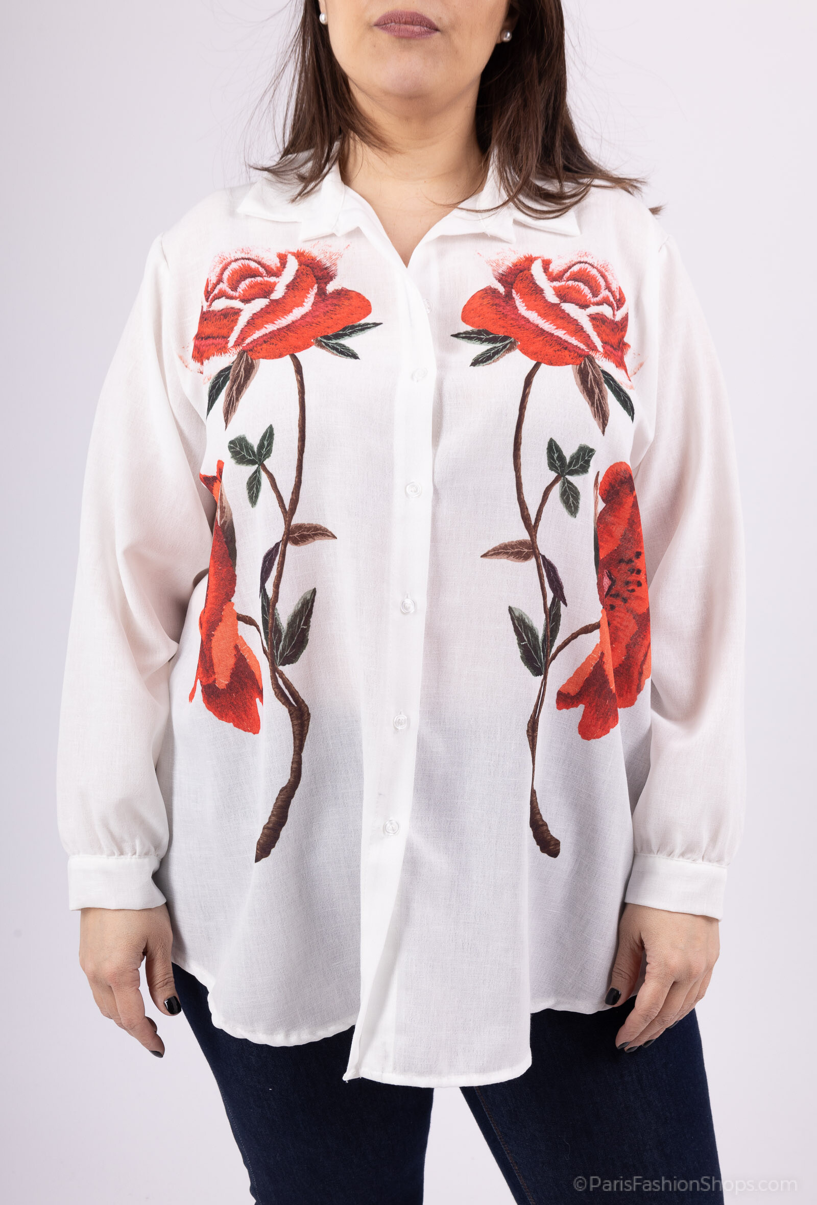 Grossiste LAURA PARIS (MKL) - Chemise blanche en mélange de coton à imprimé