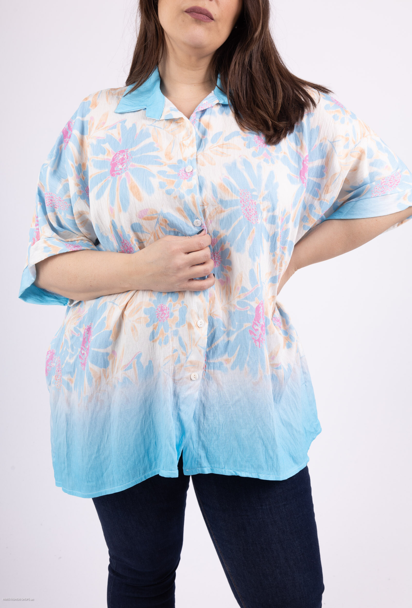 Wholesaler LAURA PARIS (MKL) - Pastel flower printed short sleeves blouse