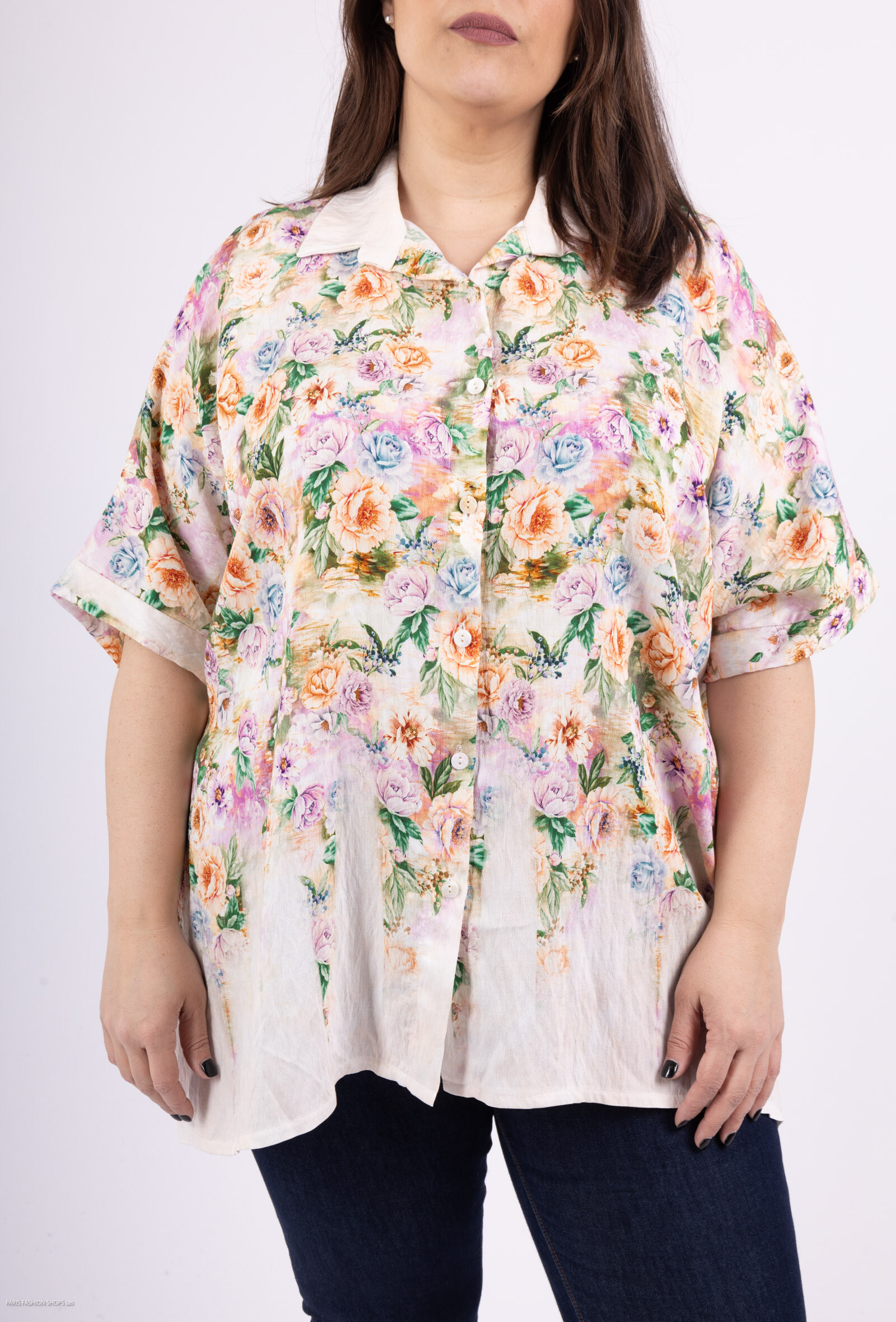 Wholesaler LAURA PARIS (MKL) - Pastel flower printed short sleeves shirt