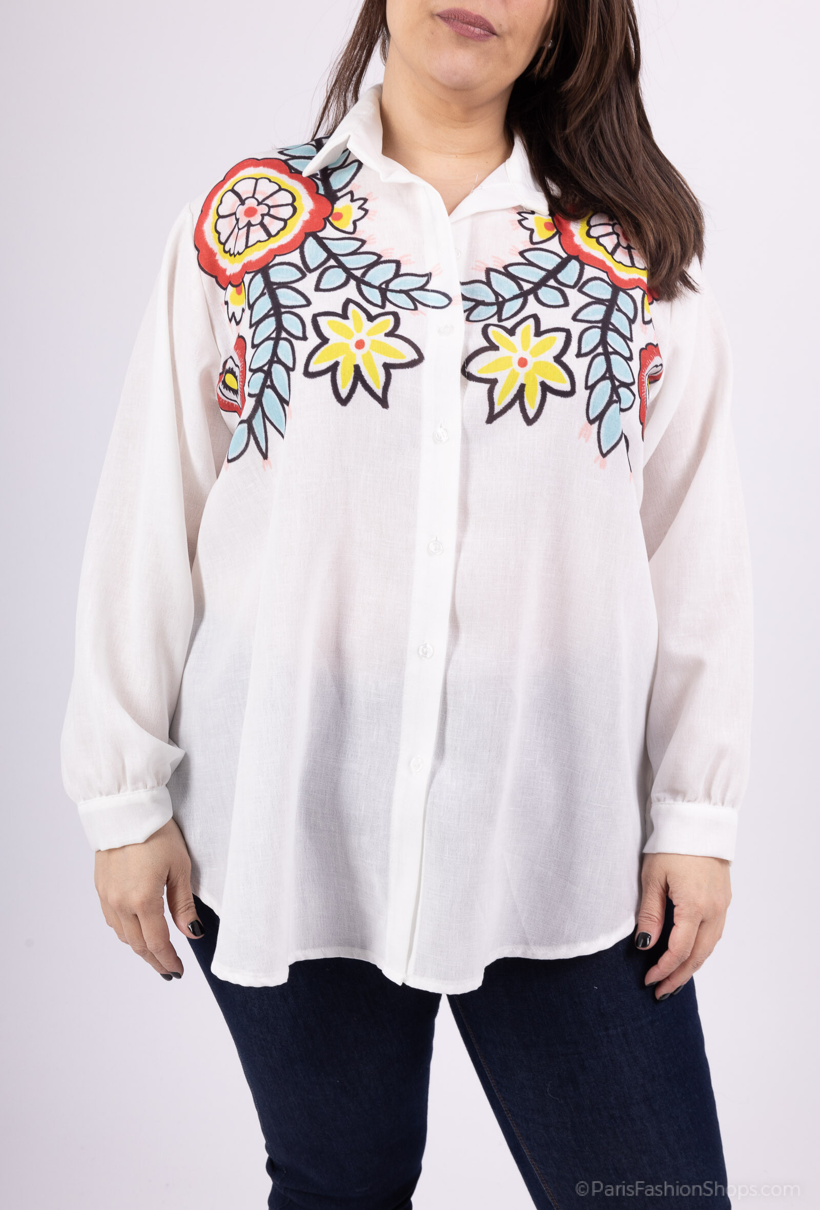 Grossiste LAURA PARIS (MKL) - Chemise blanche en mélange de coton à imprimé