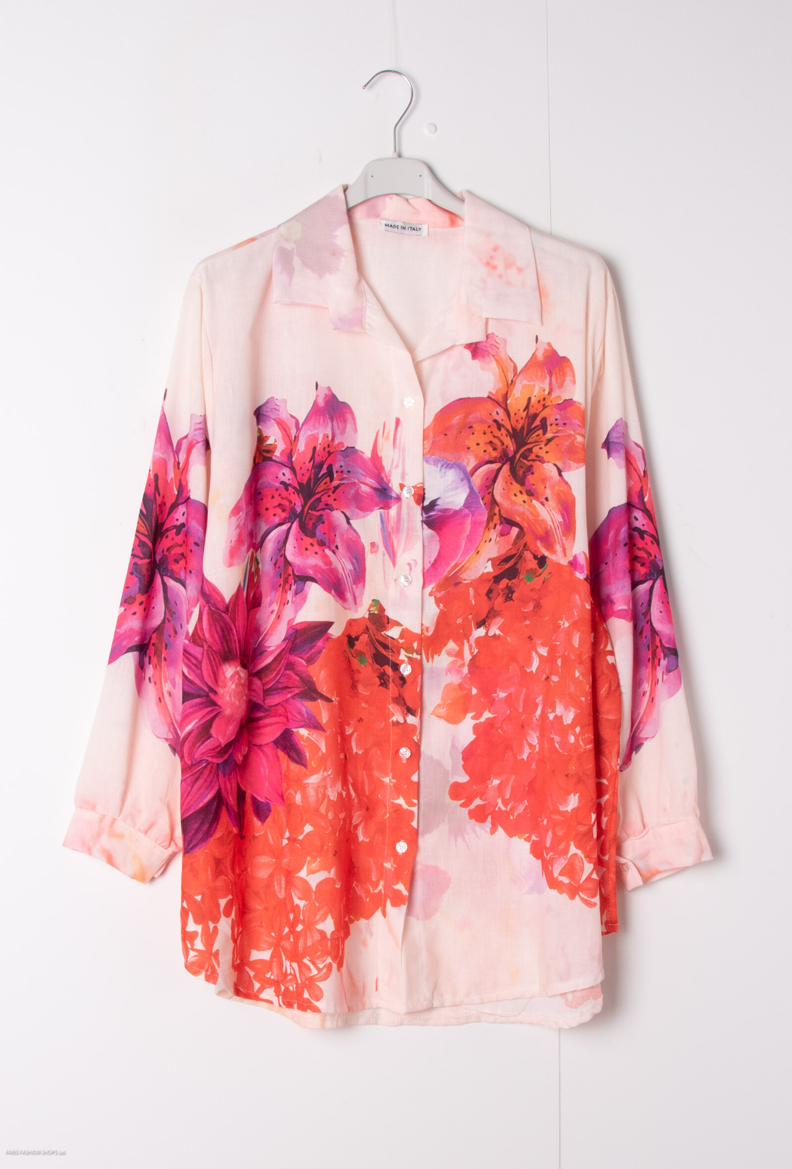 Wholesaler LAURA PARIS (MKL) - Mixed-cotton white shirt with flower print