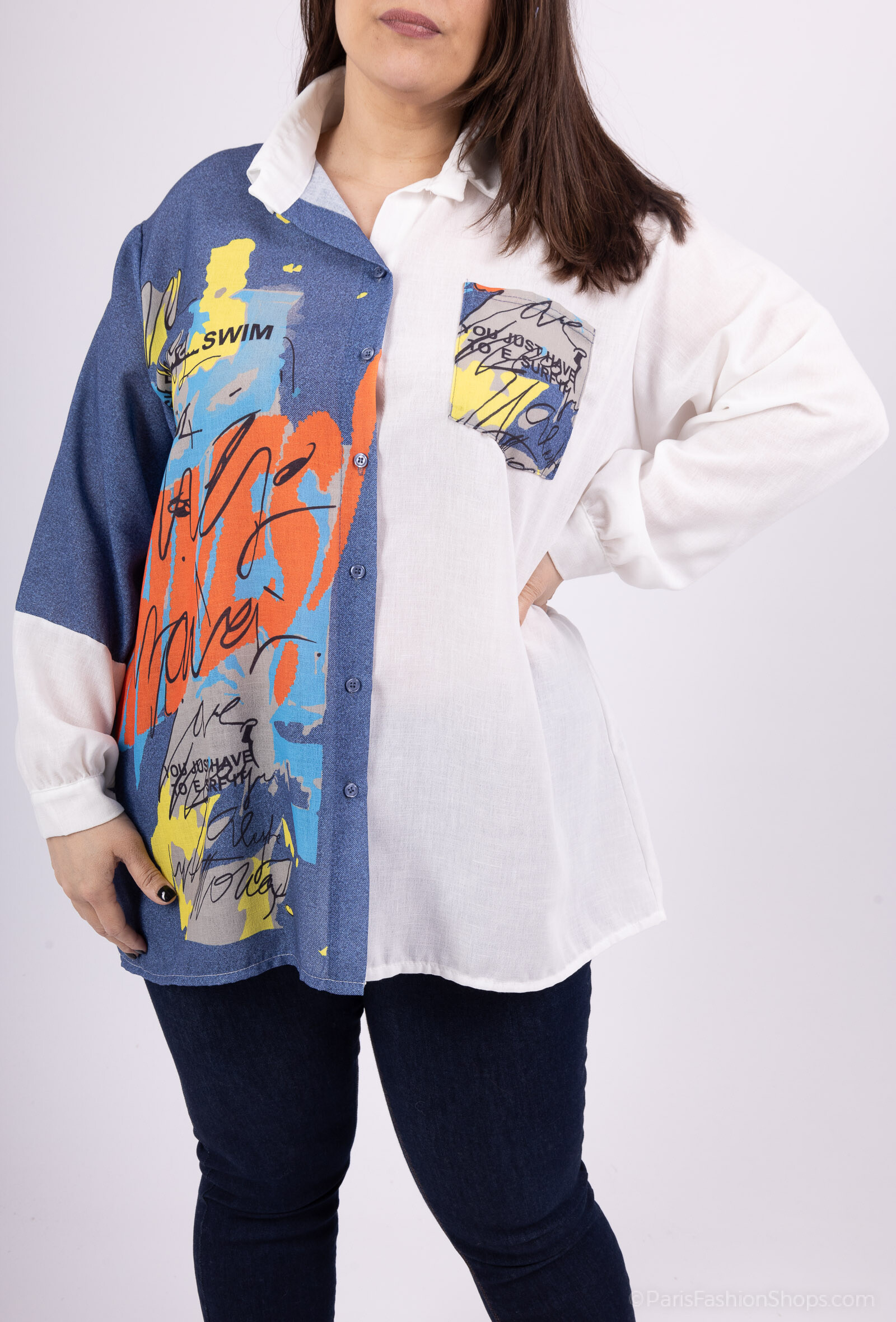 Grossiste LAURA PARIS (MKL) - Chemise en mélange de coton bicolore