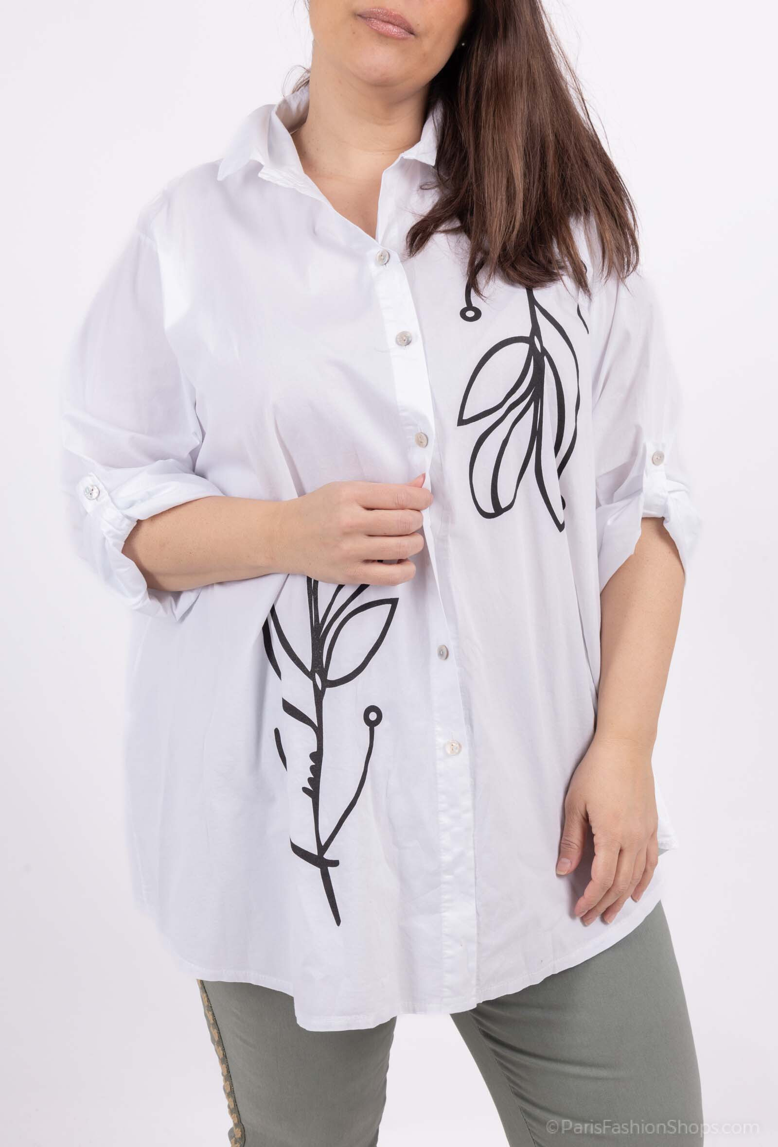 Wholesaler LAURA PARIS (MKL) - Cotton shirt with abstract tulip line drawing