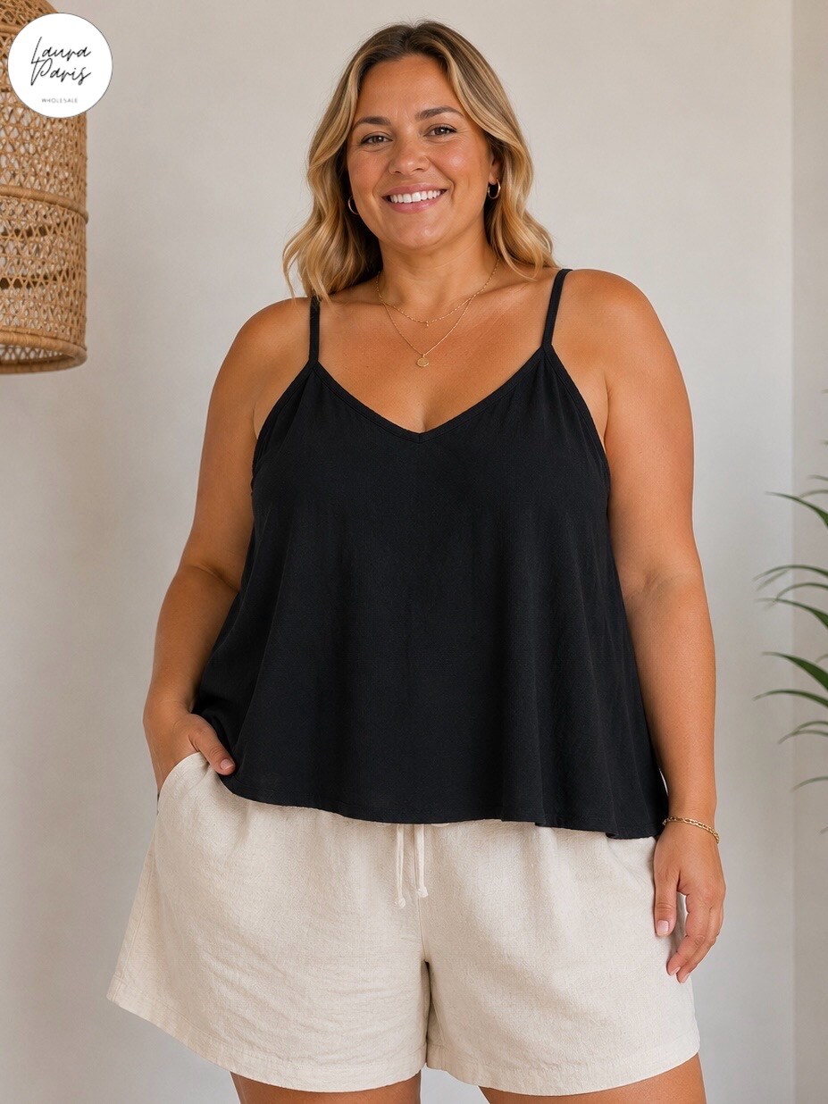 Wholesaler LAURA PARIS (MKL) - Spaghetti strap top in cotton-linen (One Size)