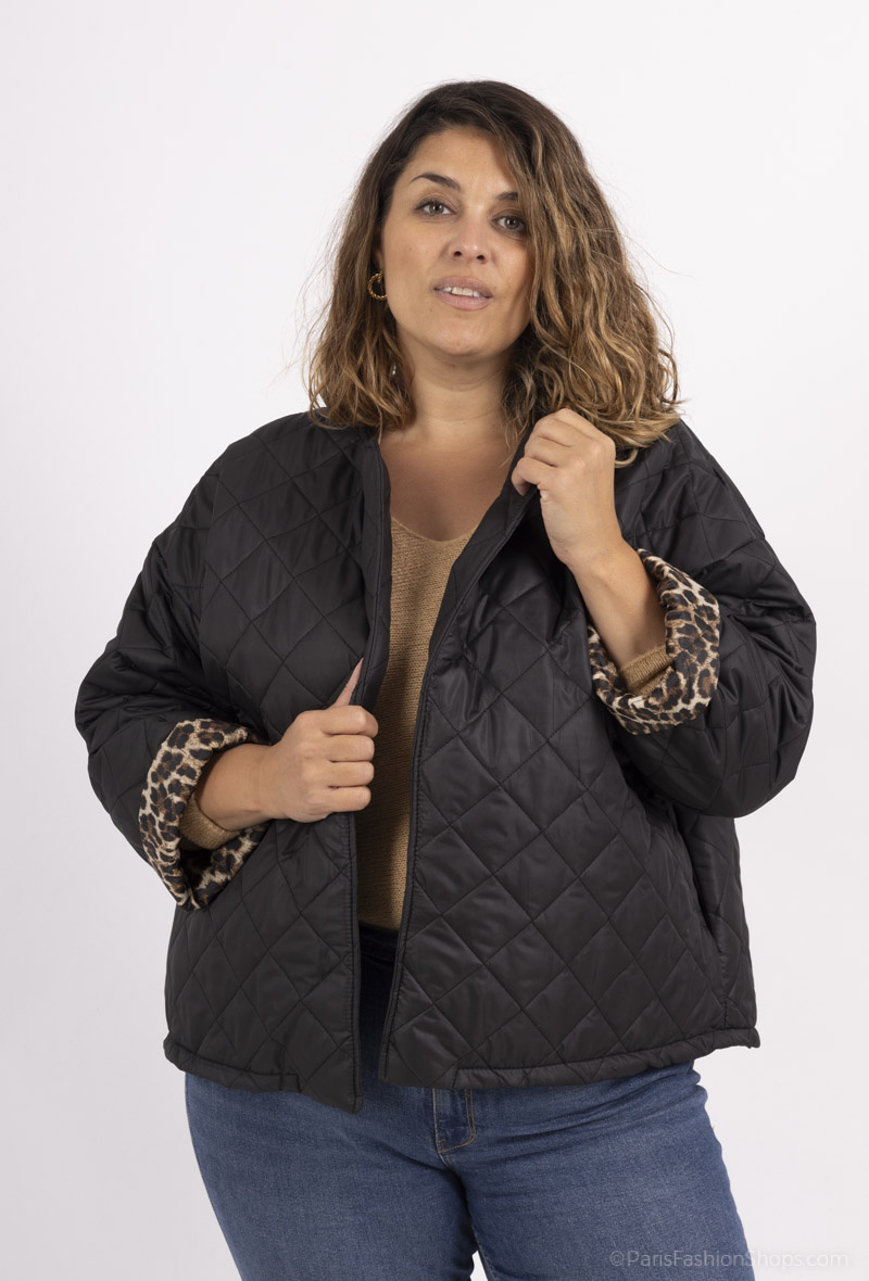 Großhändler LAURA PARIS (MKL) - Kurzmantel/Steppjacke mit Leopardenrevers