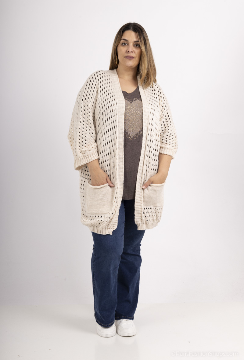 Wholesaler LAURA PARIS (MKL) - Open stitch cardigan with star pattern on the back