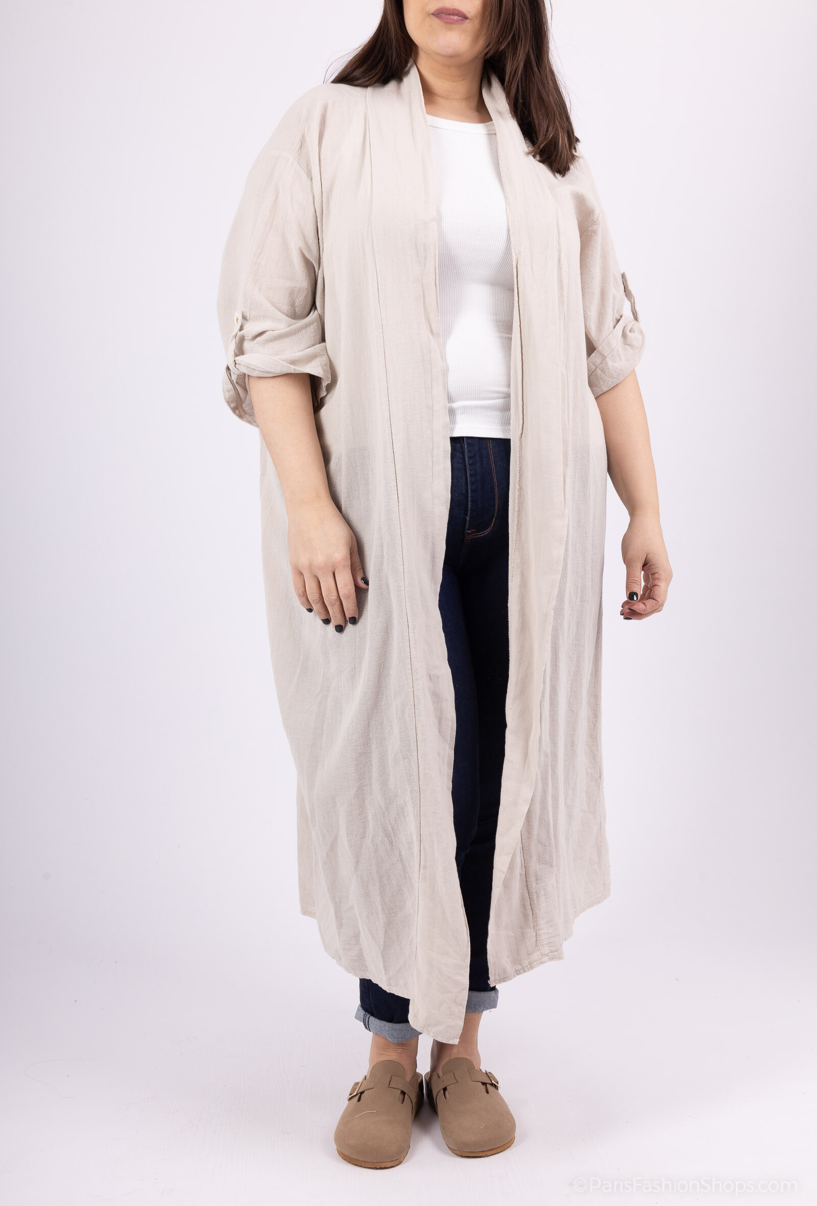 Wholesaler LAURA PARIS (MKL) - Long kimono / cardigan in mix of cotton/linen
