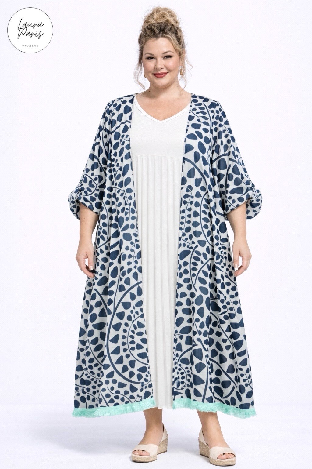 Grossista LAURA PARIS (MKL) - Cardigan lungo/kimono aperto in chiffon (Taglia Unica)