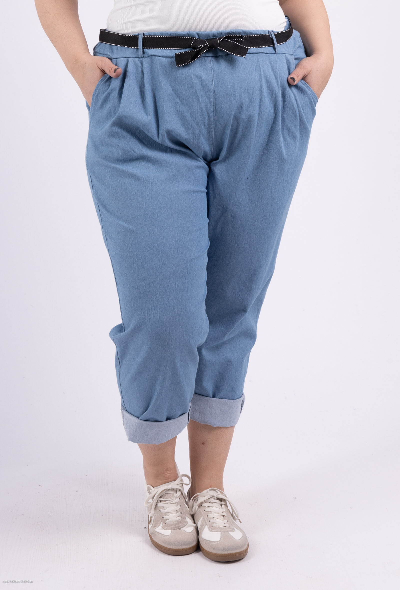 Wholesaler LAURA PARIS (MKL) - Carrot pants / paperbag denim pants