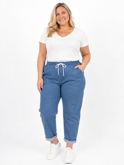 Grossiste LAURA PARIS (MKL) - Pantajogg en jean taille élastique Grossiste LAURA PARIS (MKL) - Pantajogg en jean taille élastique