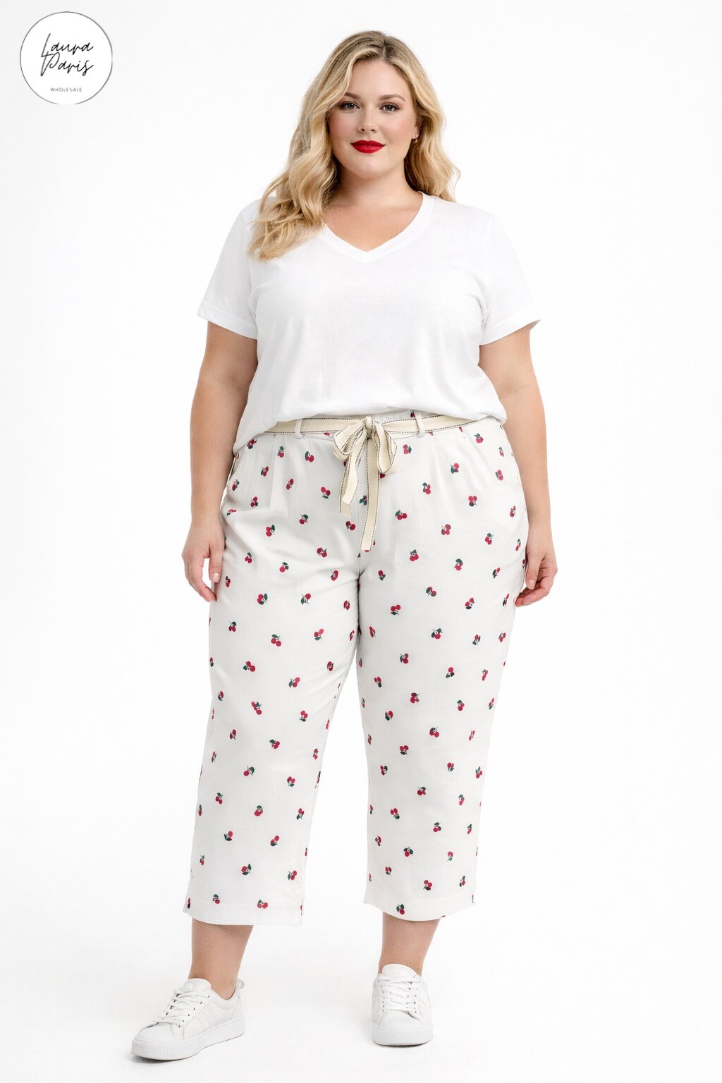 Großhändler LAURA PARIS (MKL) - Stretch-Caprihose mit Kirschmuster (Einheitsgröße)