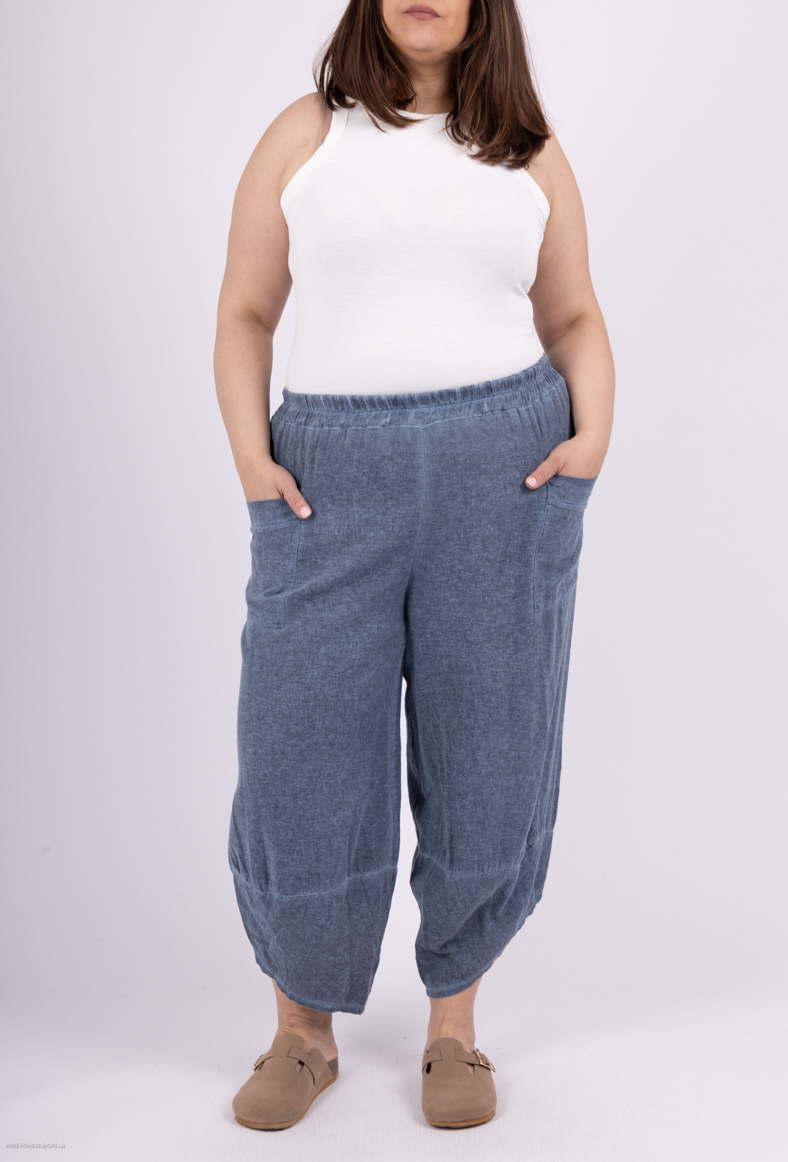 Wholesaler LAURA PARIS (MKL) - Light/Sarouel cargo pantacourt in cotton/linen mixture