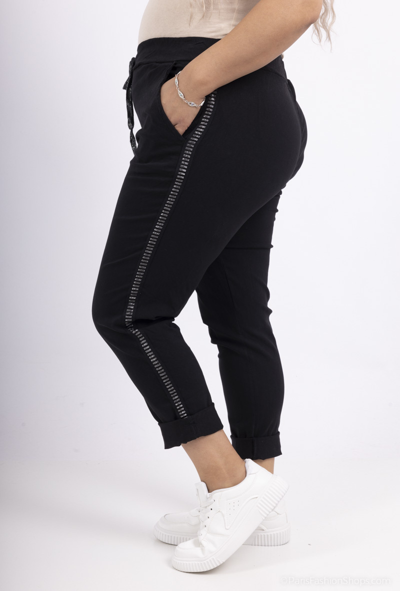 Wholesaler LAURA PARIS (MKL) - Slim cotton pants with silver band on the side