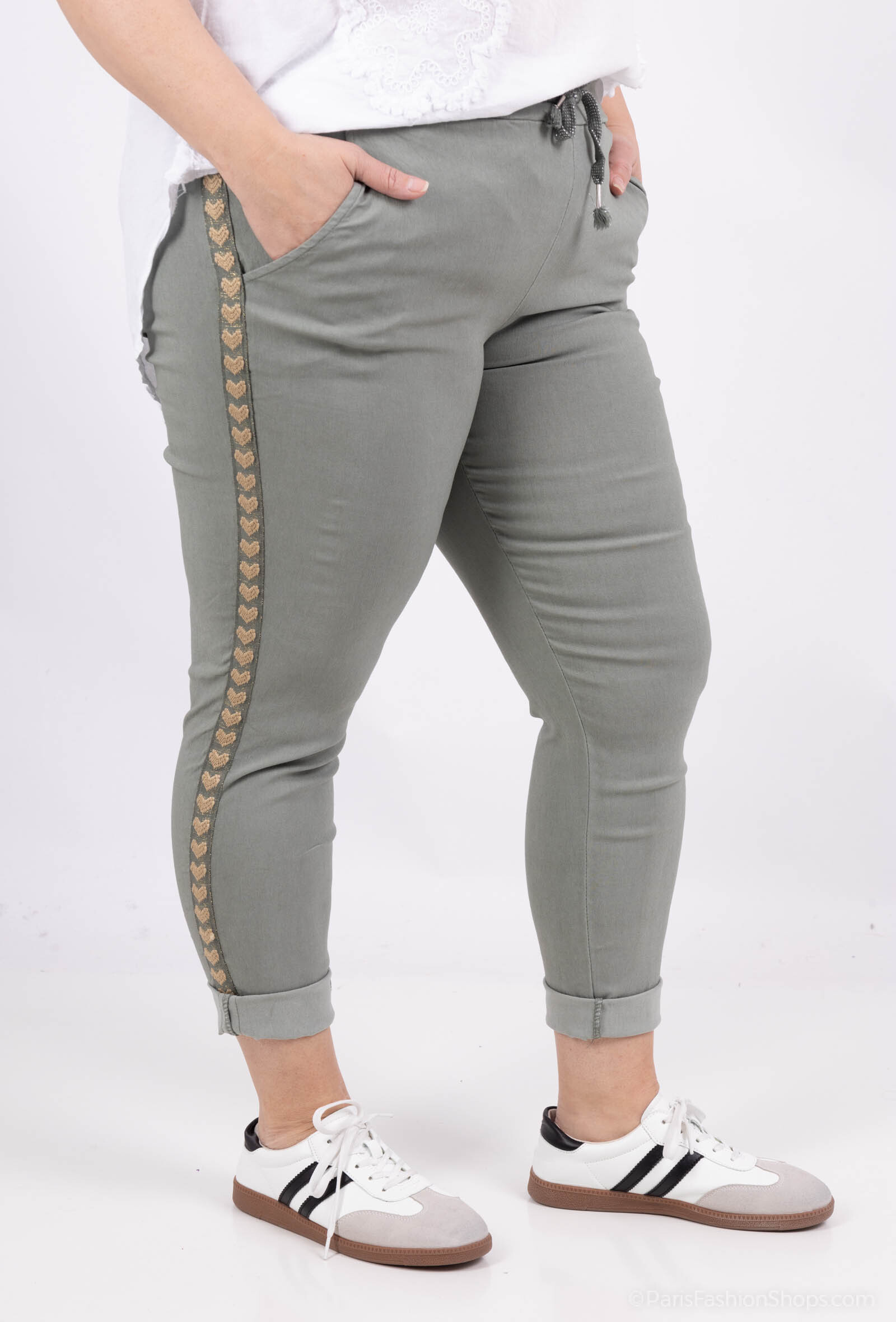 Grossista LAURA PARIS (MKL) - Pantaloni in lycra con righe fantasia cuori