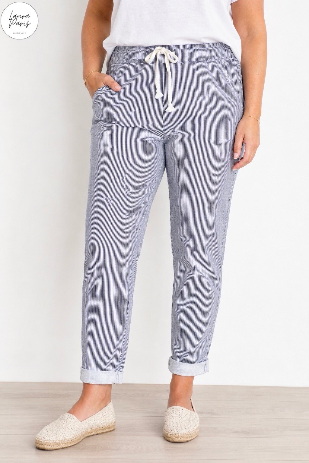Wholesaler LAURA PARIS (MKL) - Striped cotton jogger pants (Small size-T1)